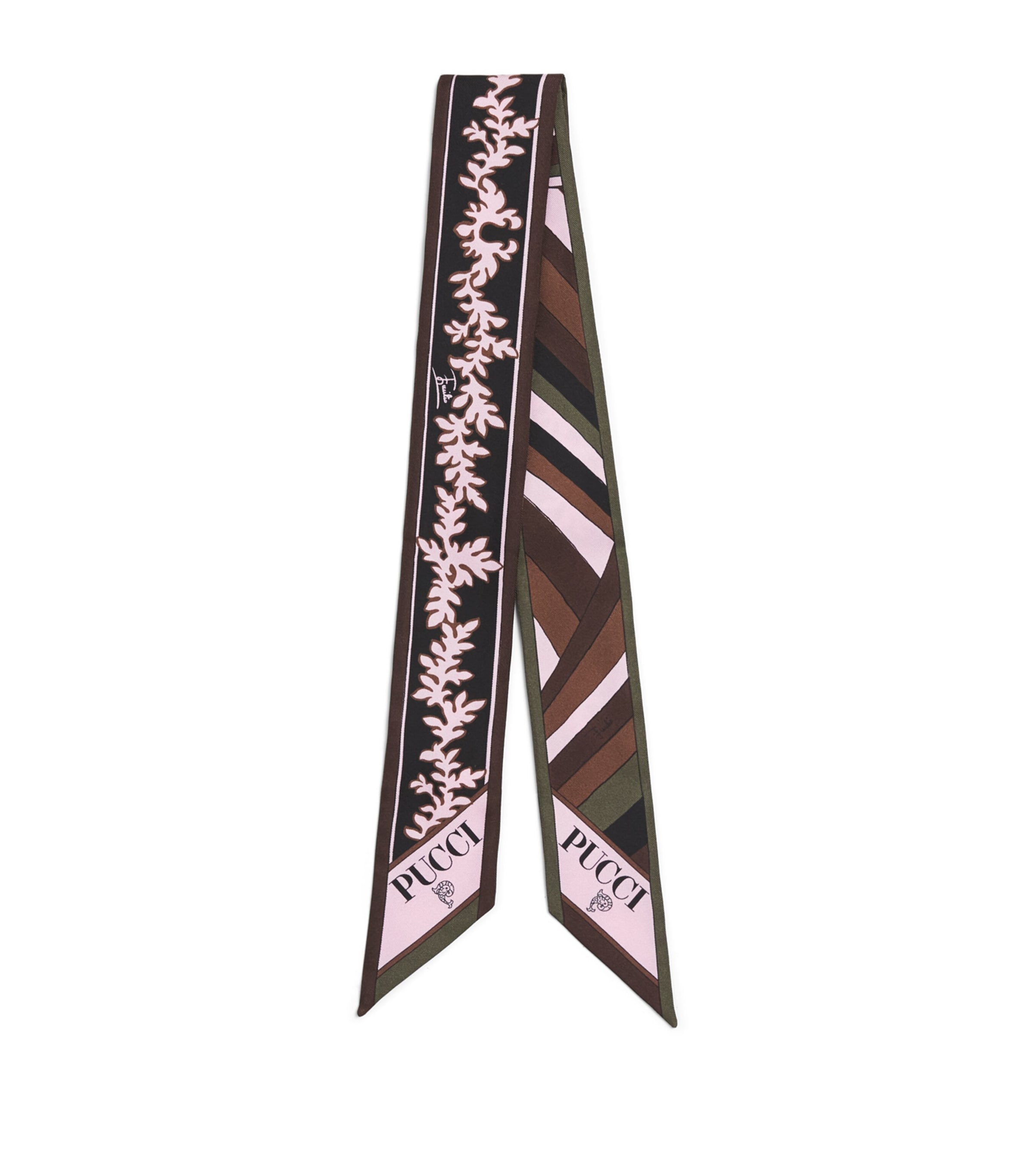 PUCCI Silk Mixed Print Twill Scarf Khaki Pink Image 1