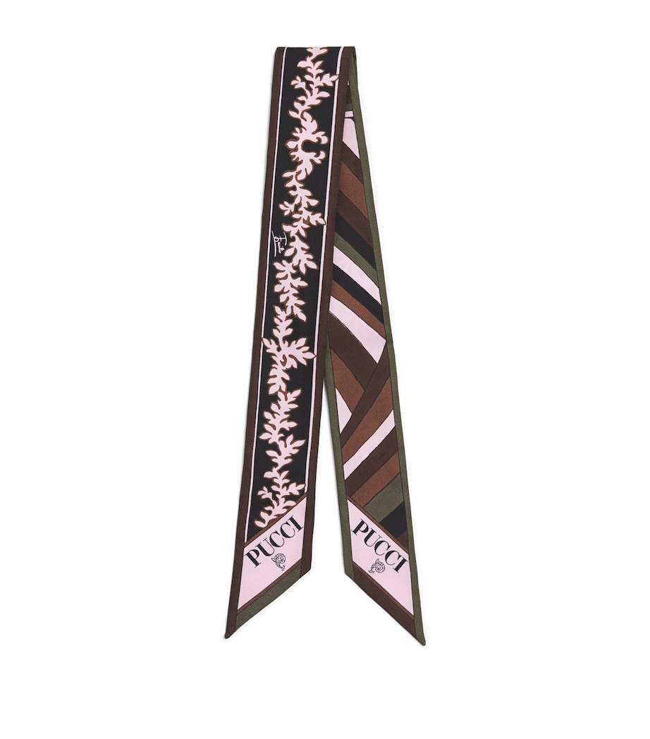 PUCCI Silk Mixed Print Twill Scarf Khaki Pink Image 1