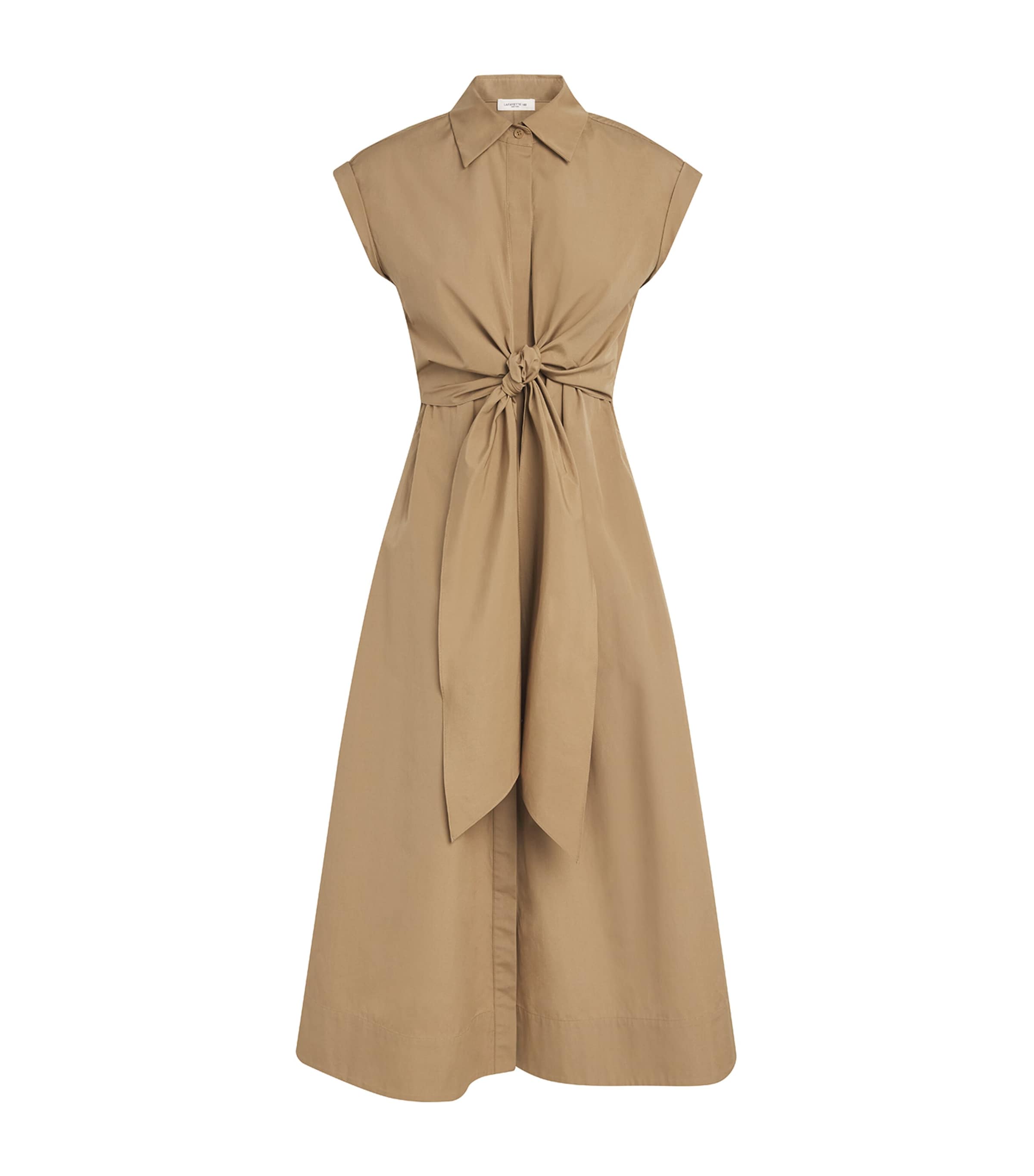 Lafayette 148 Womens Cotton Tie-Front Midi Shirt Dress Cadkh Cadet Khaki Image 1