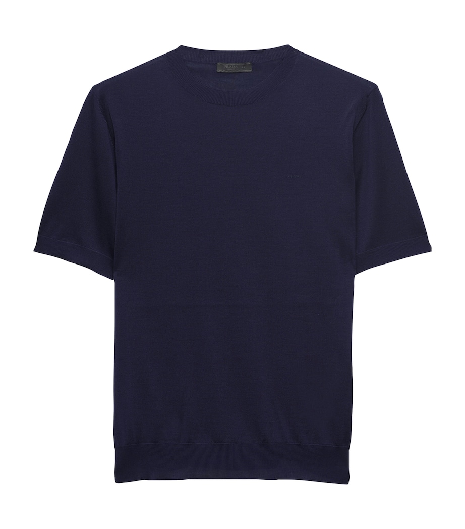 Prada Mens Silk Short-Sleeve Sweater Blue Image 1