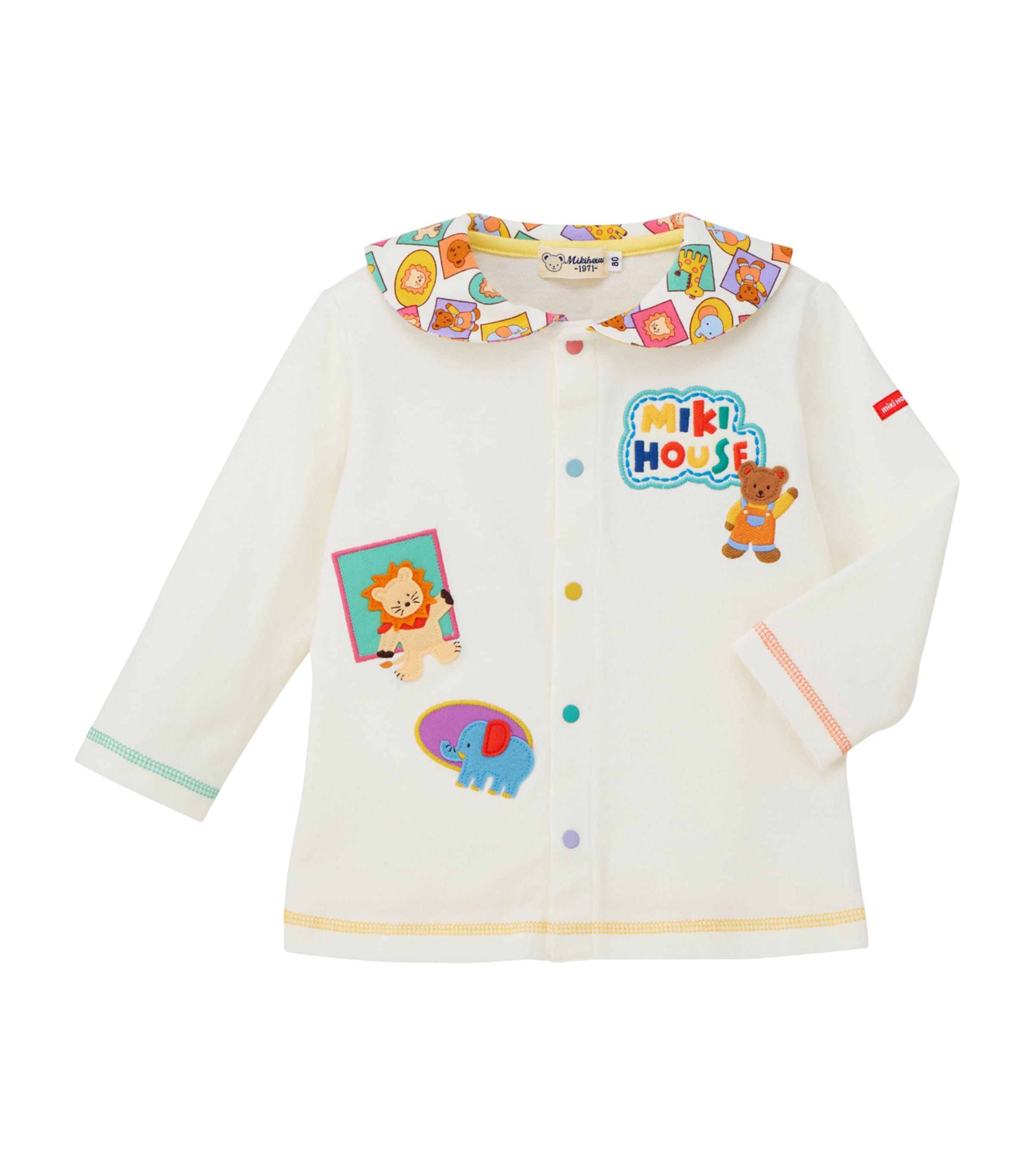 Miki House Kids' Cotton Animal Appliqué Blouse In Multi