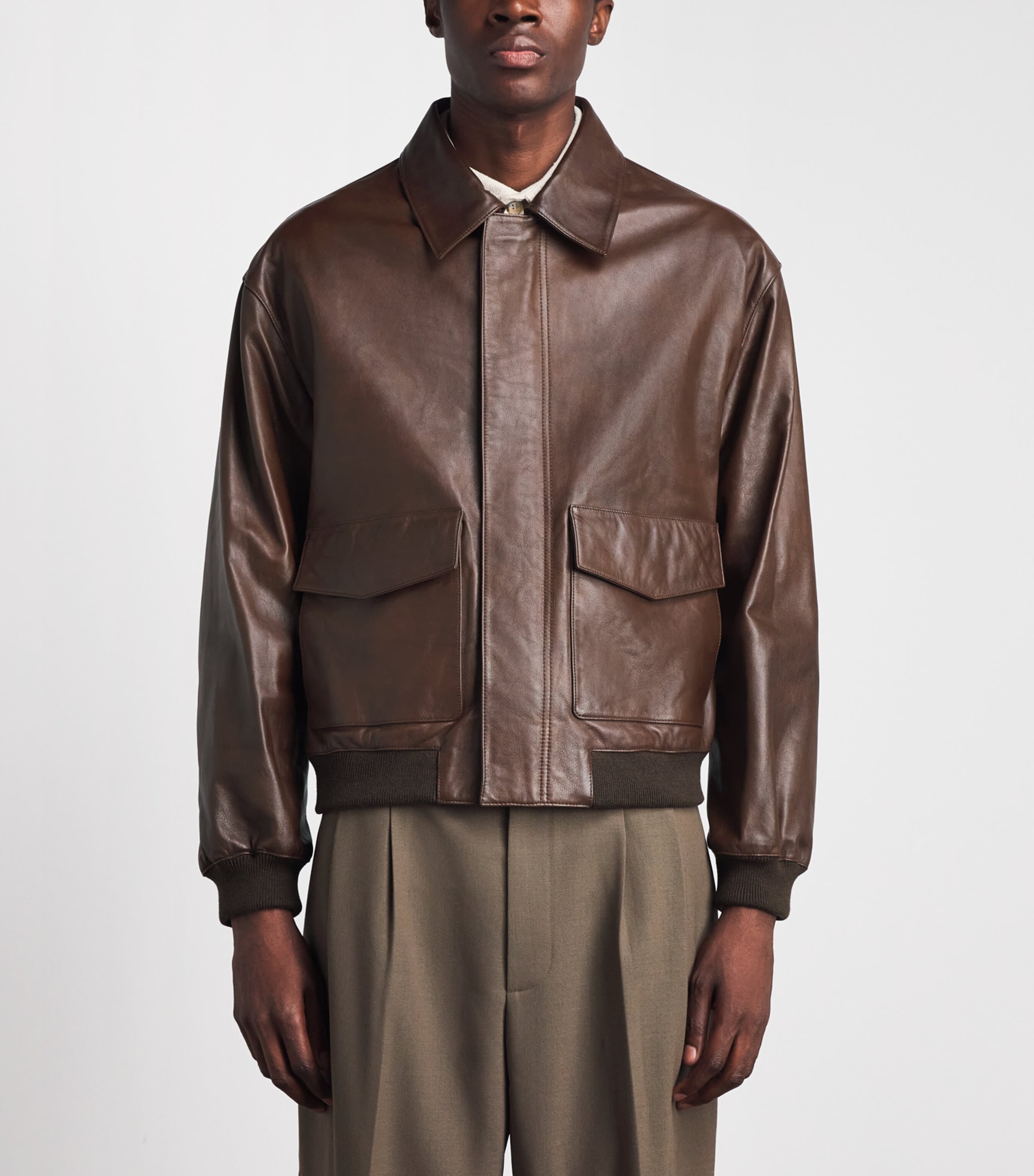 FRAME Mens Leather Bomber Jacket Dpbr Deep Brown Image 4