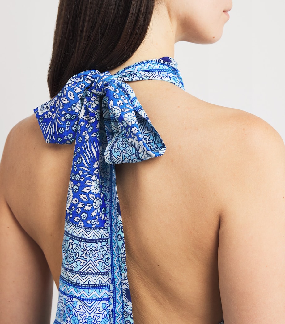 Satin Printed Maura Midi Dress BOHO SCARF BLUE Image 6