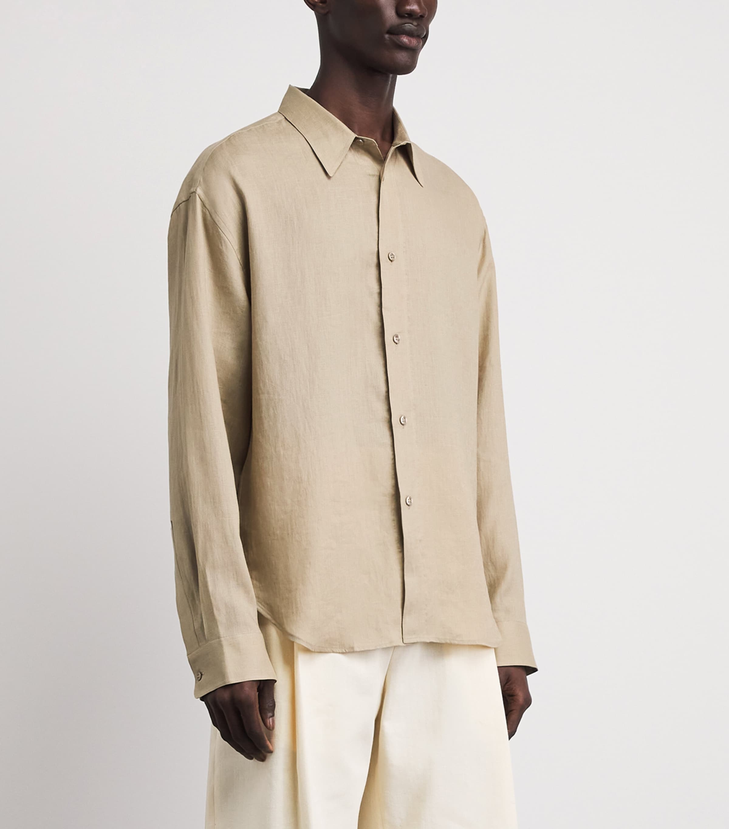 Studio Nicholson Mens Linen Rafe Shirt Sand Image 4