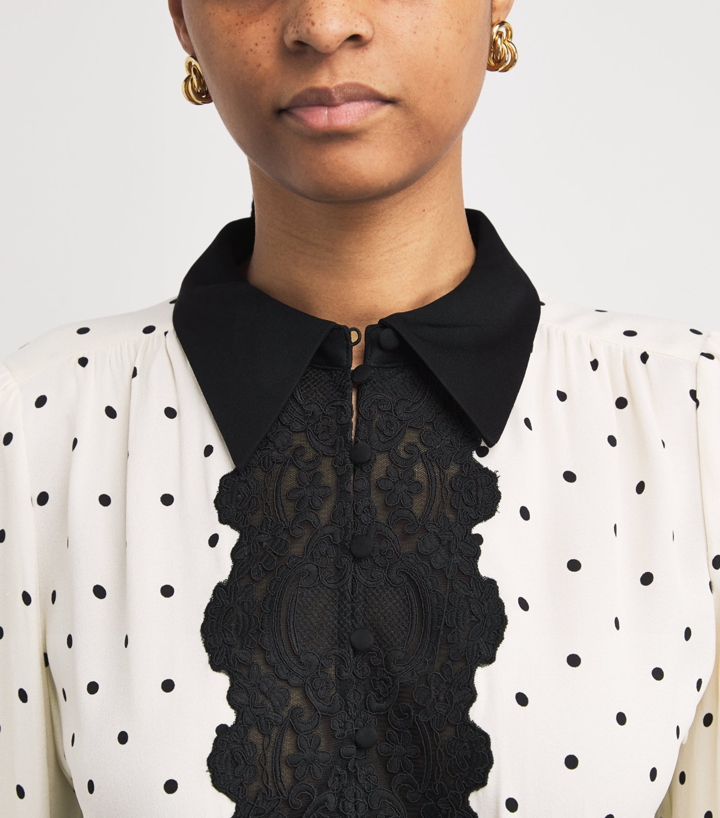 Lace-Trim Polka Dot Maxi Dress CREAM/BLACK Image 4