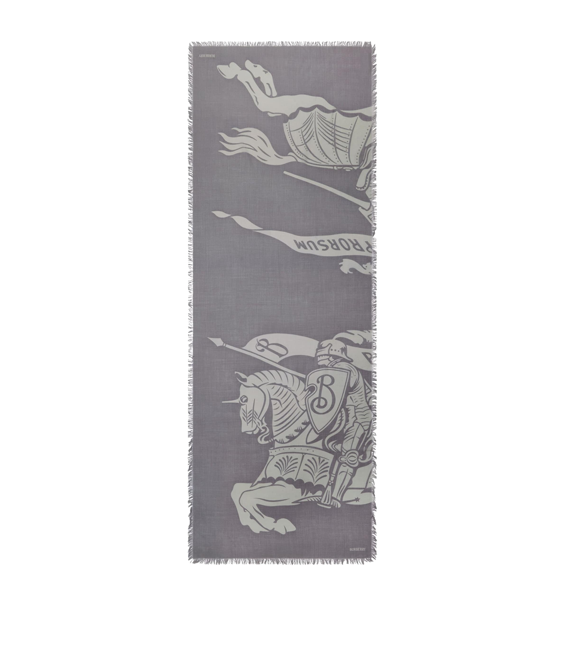 Burberry Wool Wide Ekd Scarf In Blue
