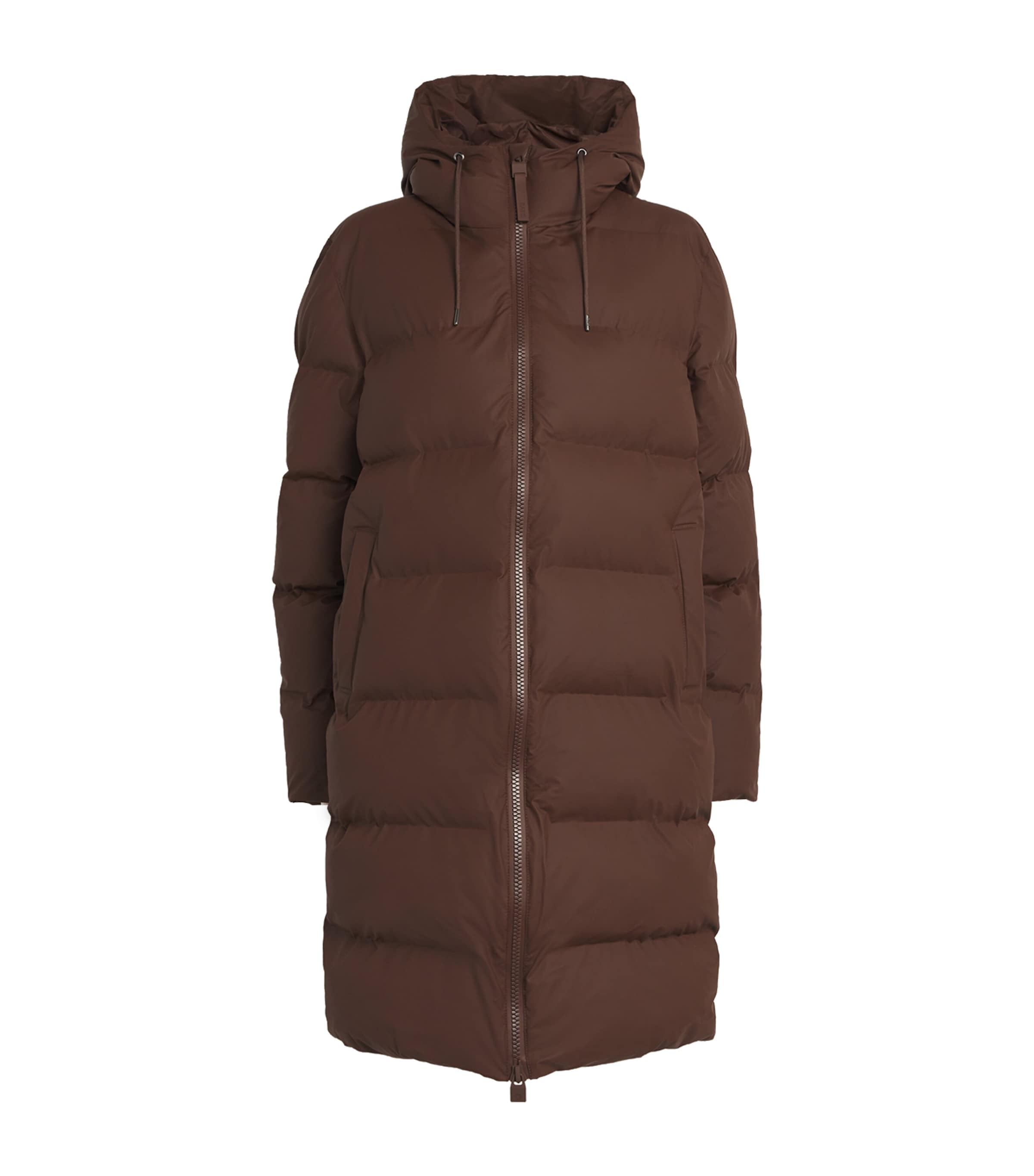 Shop Rains Alta Long Puffer Jacket In Brown