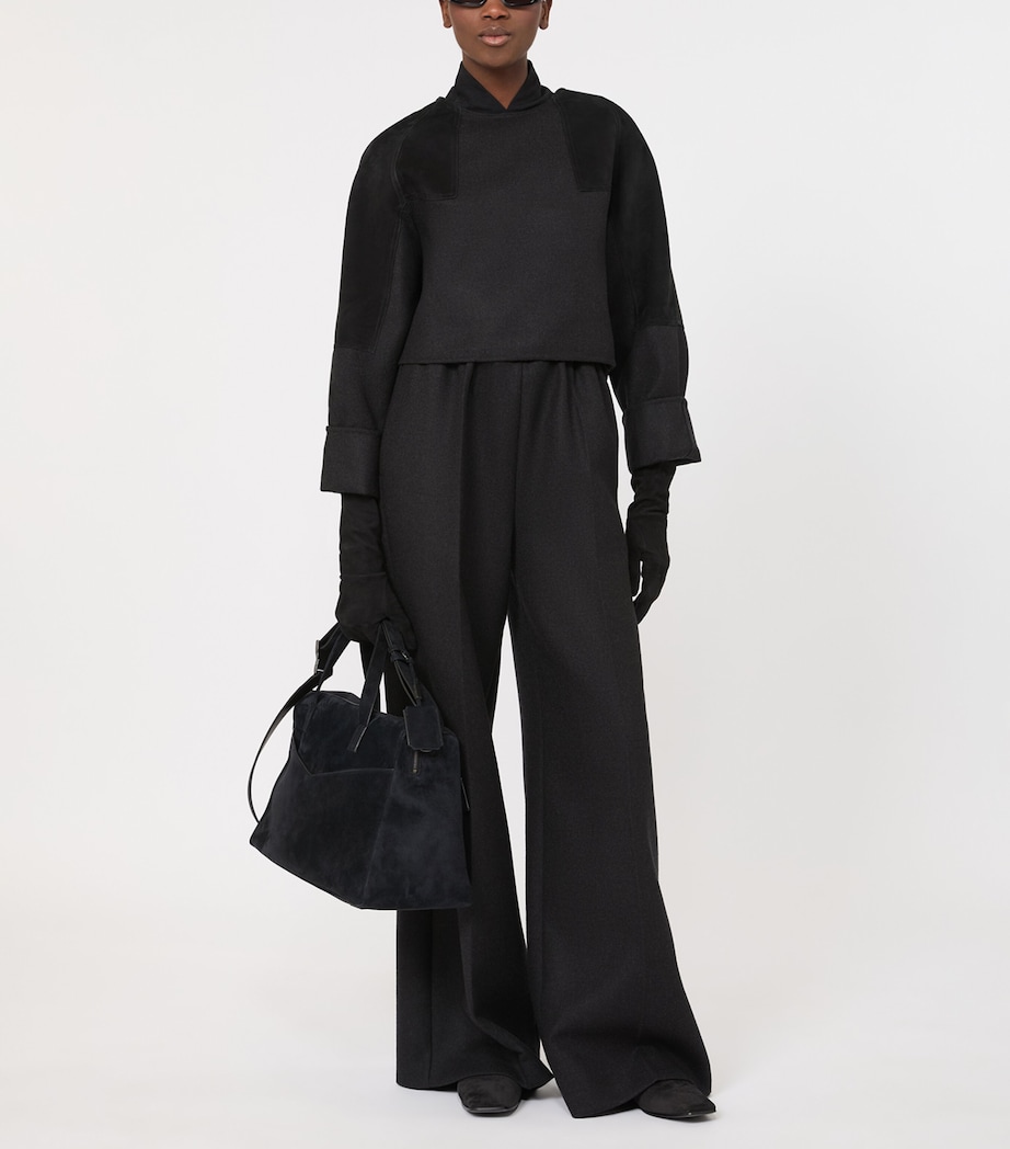 Max Mara Womens Stretch-Virgin Wool Drawstring Trousers Dark Grey Image 2