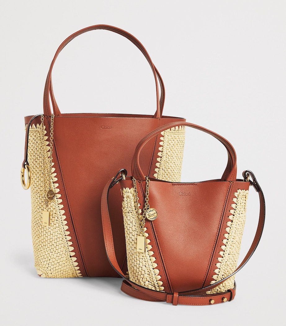 Chloé Small Raffia-Effect and Leather Spin Tote Bag Clay Brown Image 3