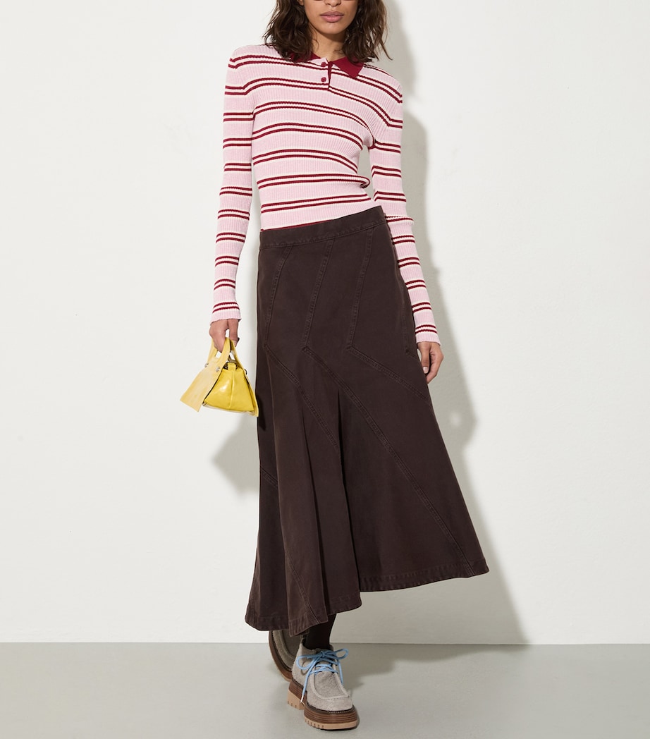 Rib-Knit Stripe Polo Sweater RED Image 2