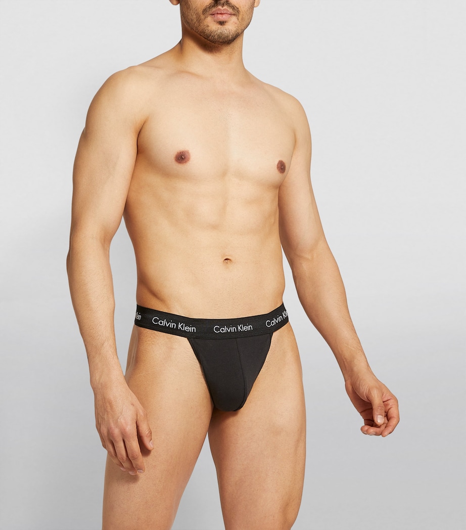 Stretch-Cotton Thong Briefs (Pack Of 2) 001 BLACK Image 2