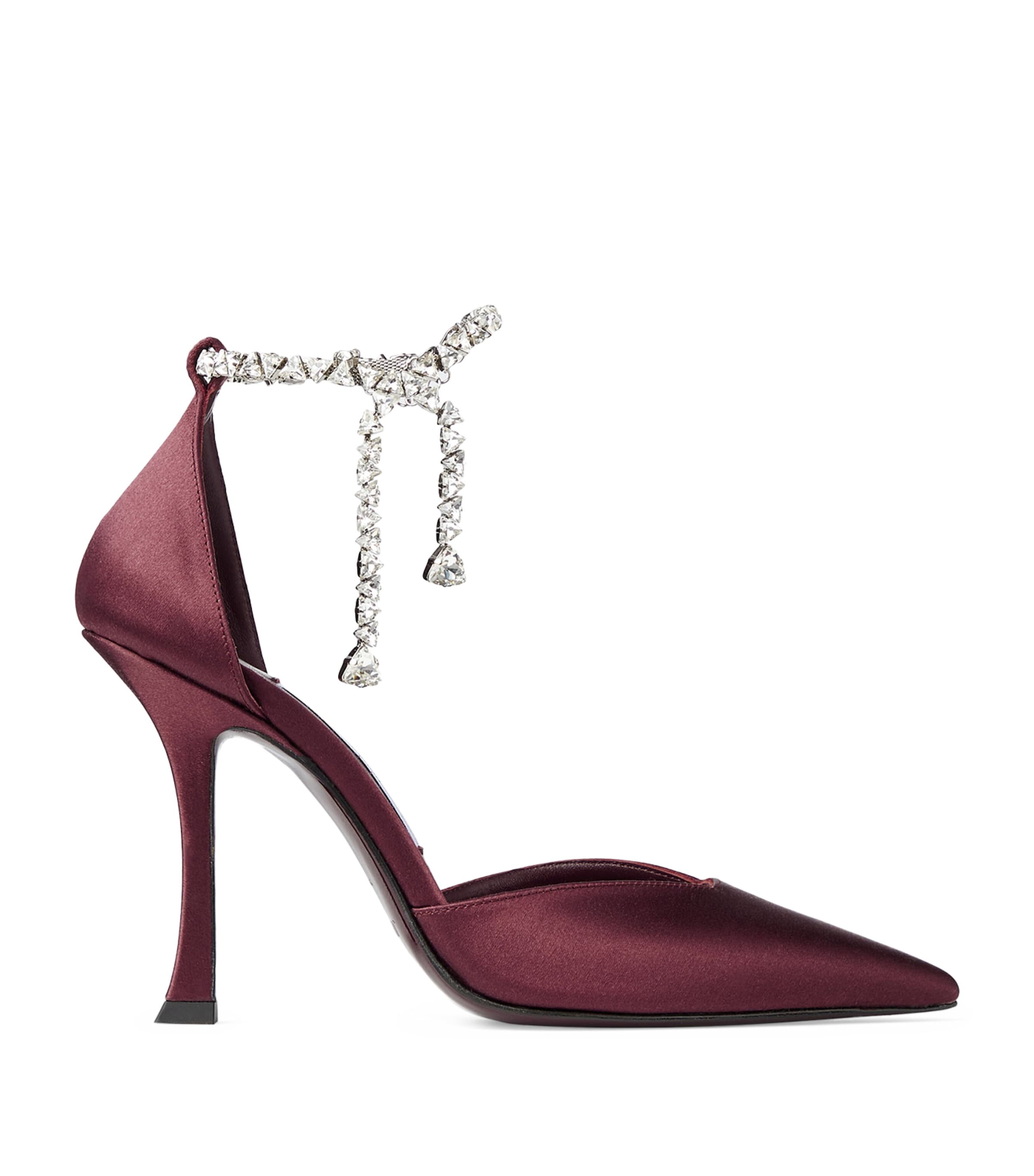 Jimmy Choo Stevie 100 Embellished Satin Pumps In Burgundy