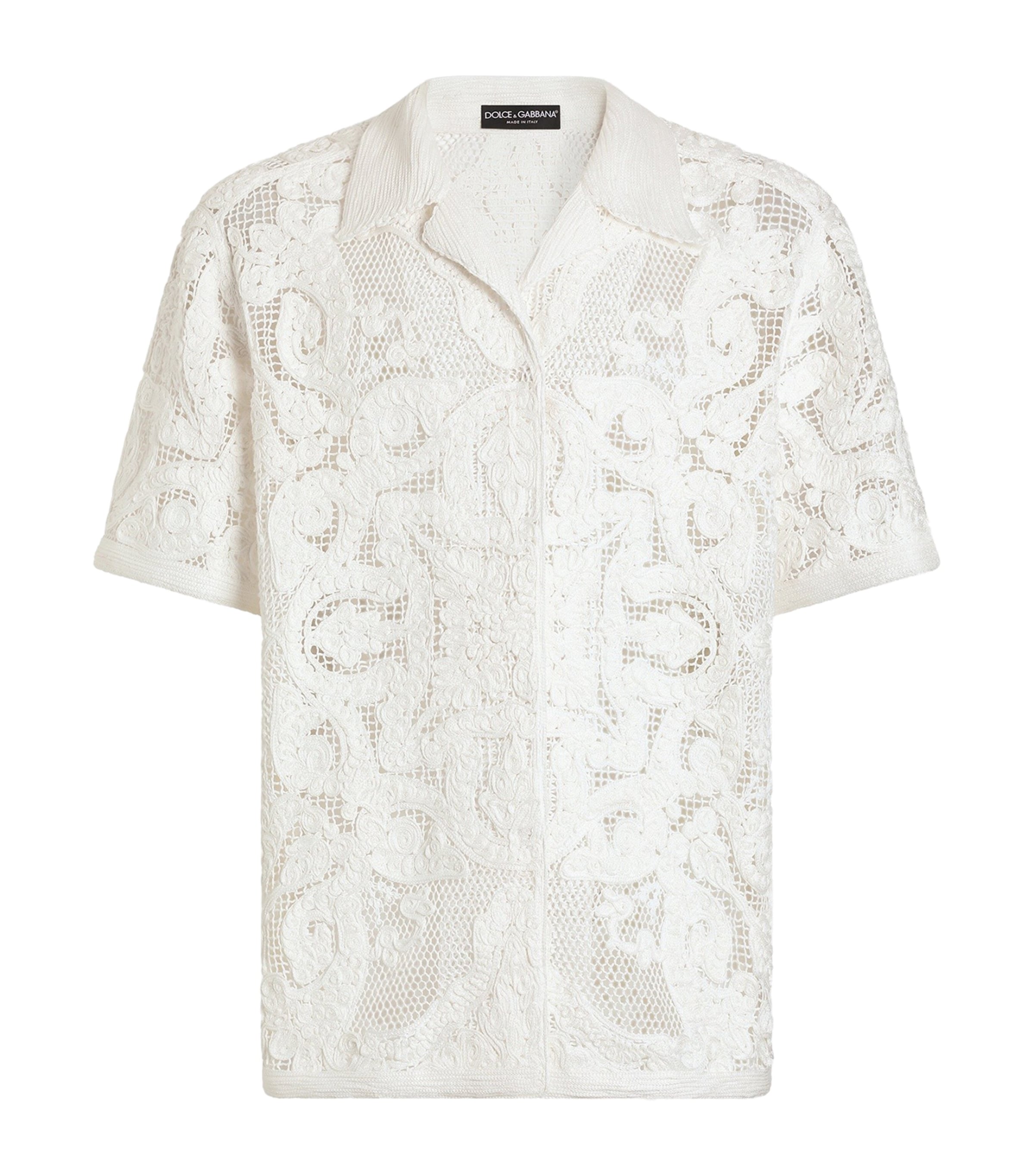 Dolce&Gabbana Mens Cotton Embroidered Short-Sleeve Shirt Panna Image 1
