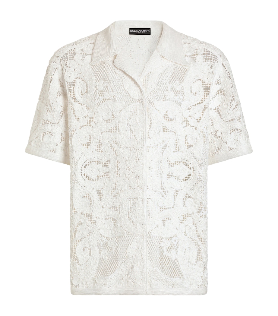 Dolce&Gabbana Mens Cotton Embroidered Short-Sleeve Shirt Panna Image 1