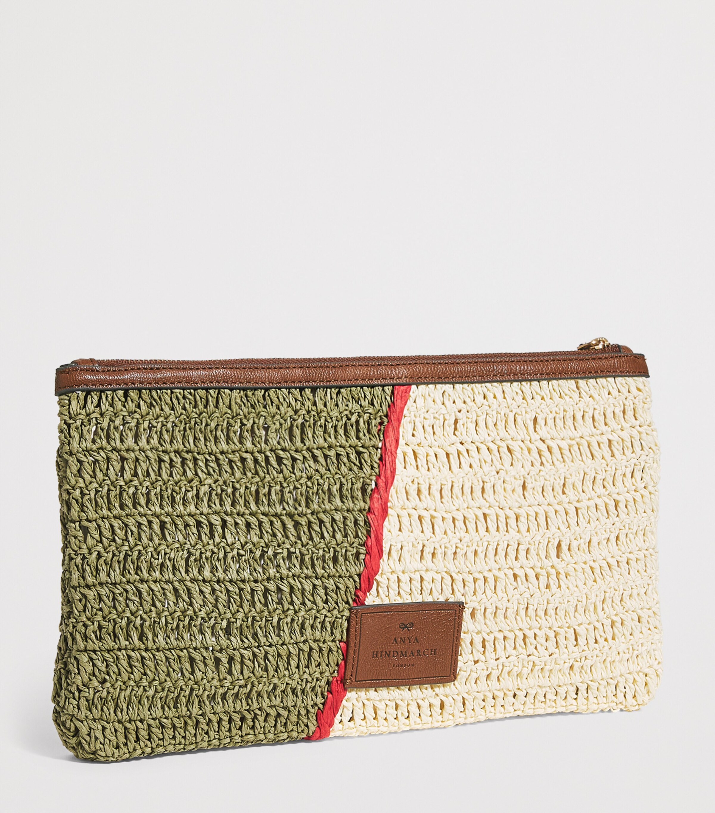 Anya Hindmarch Multi Leather-Raffia Olives Clutch Bag | Harrods US