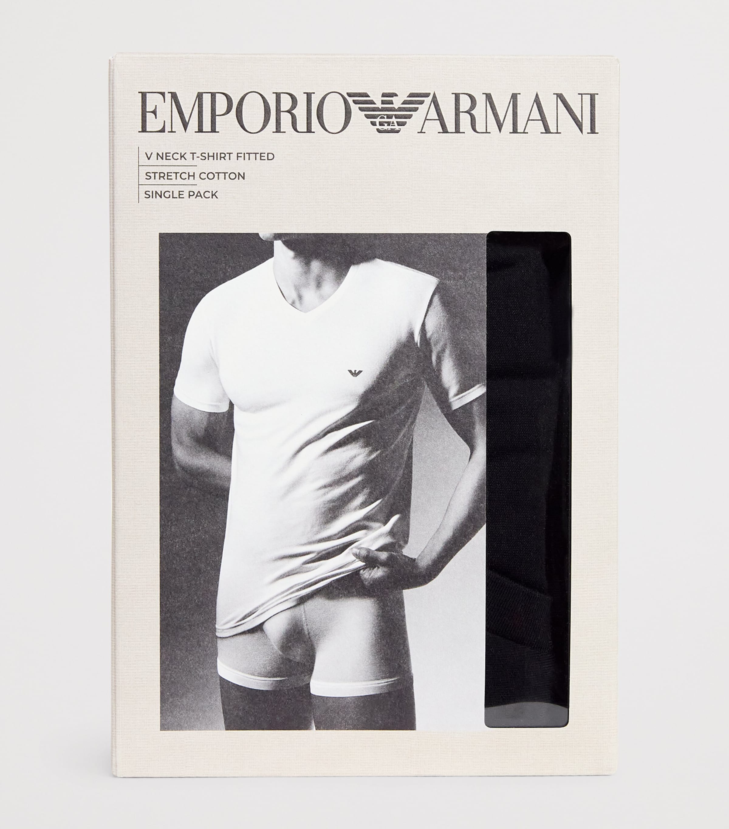 Stretch-Cotton Eagle Logo V-Neck T-Shirt UC001 BLACK Image 4