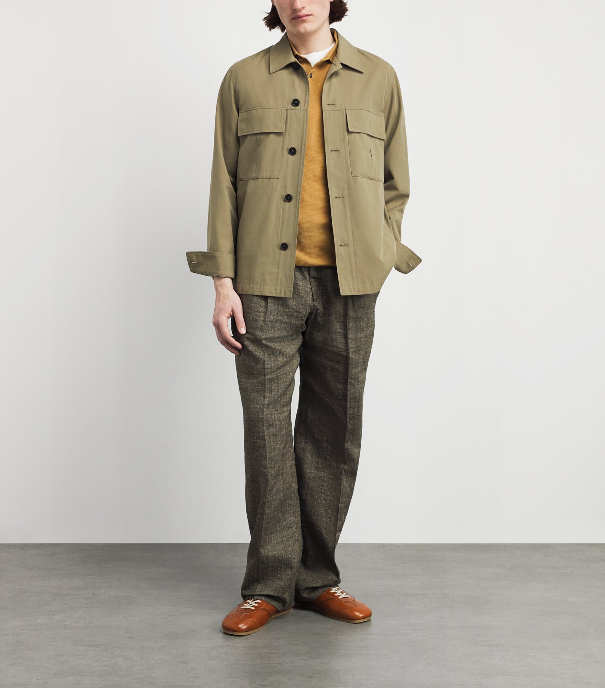 John Smedley Mens Merino Wool Textured Polo Shirt Yellow Lustre Image 2