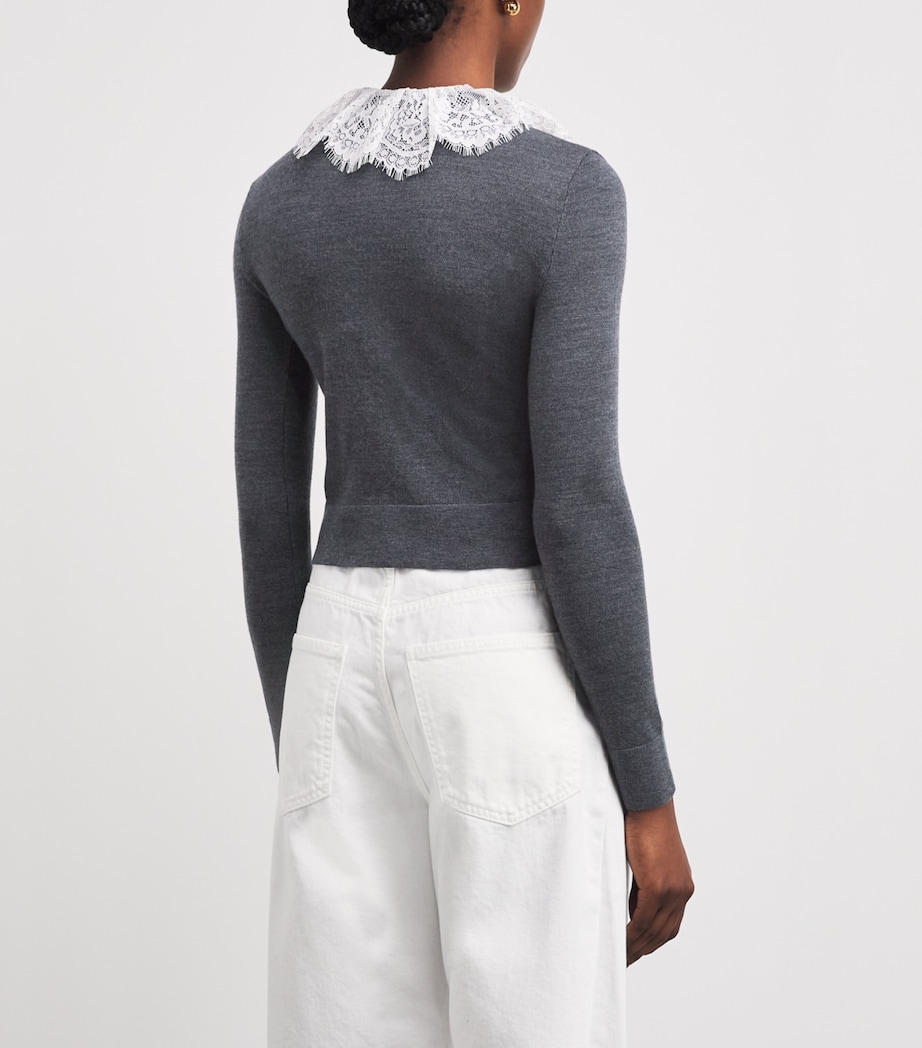 Self-Portrait Womens Wool Lace-Collar Cardigan Grey Image 5
