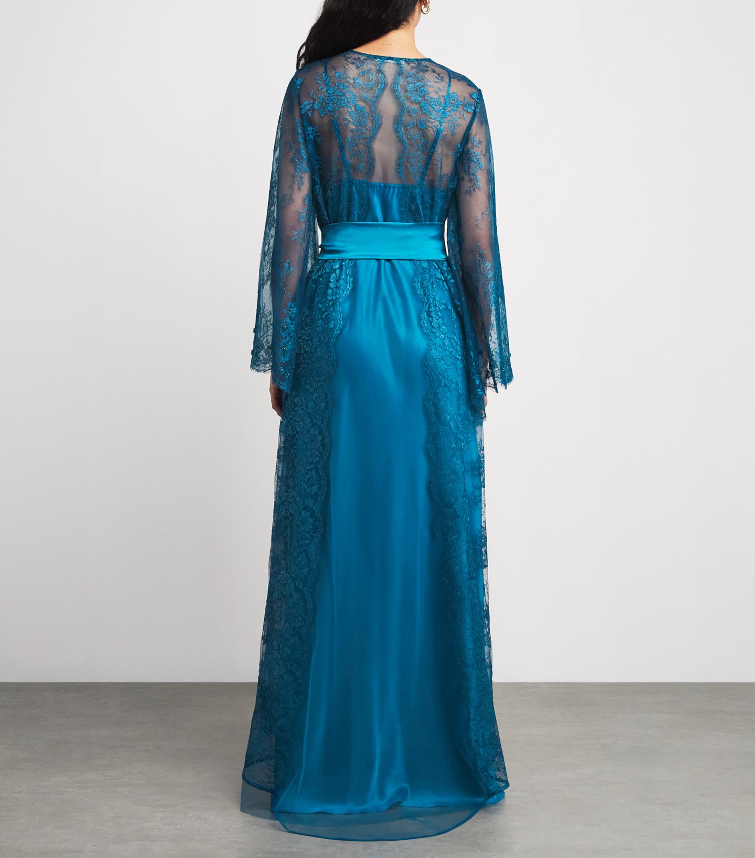 Silk Embellished Long Robe PETROL BLUE GREEN Image 4