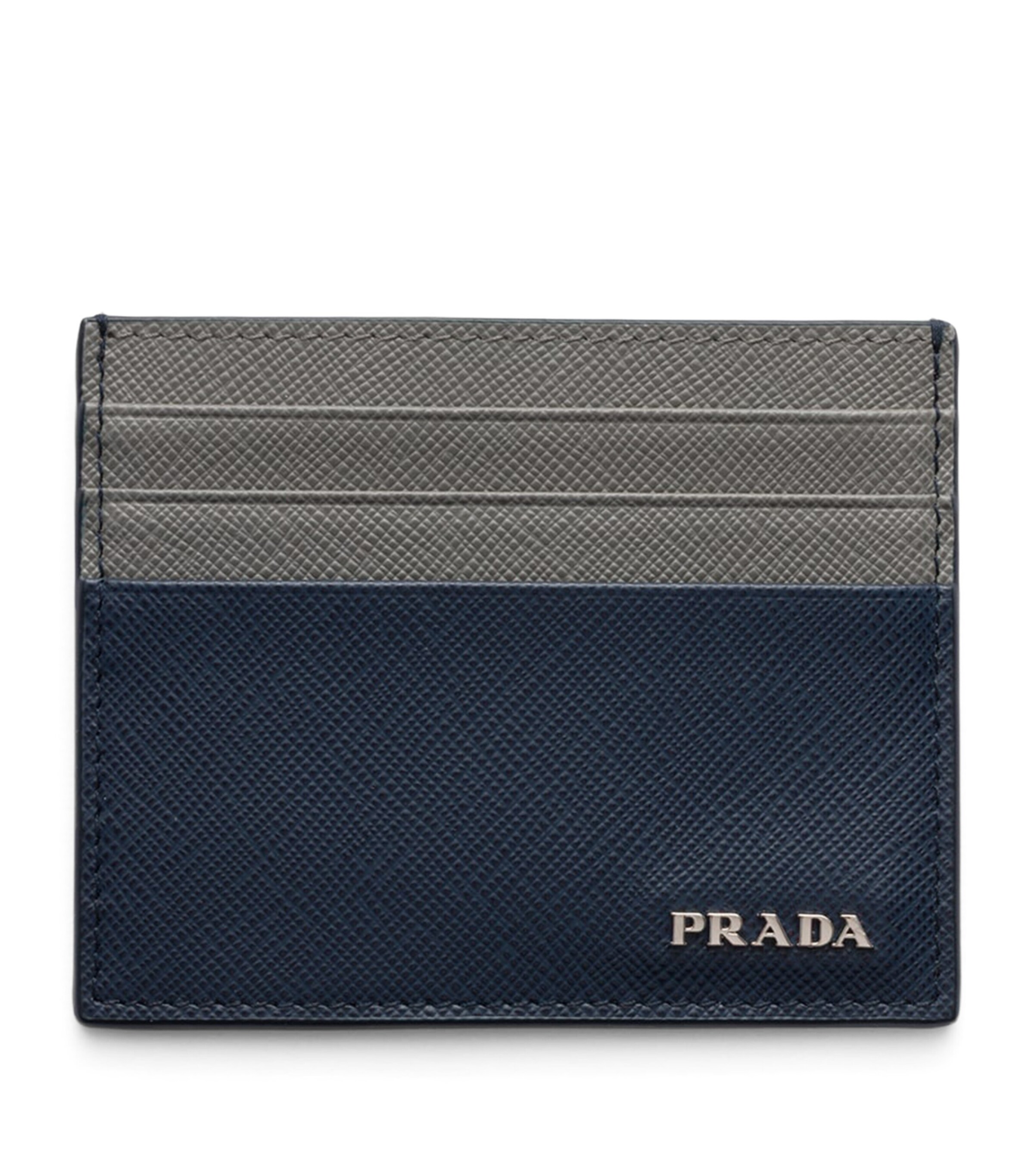 Prada Saffiano Leather Card Holder Blue Image 1