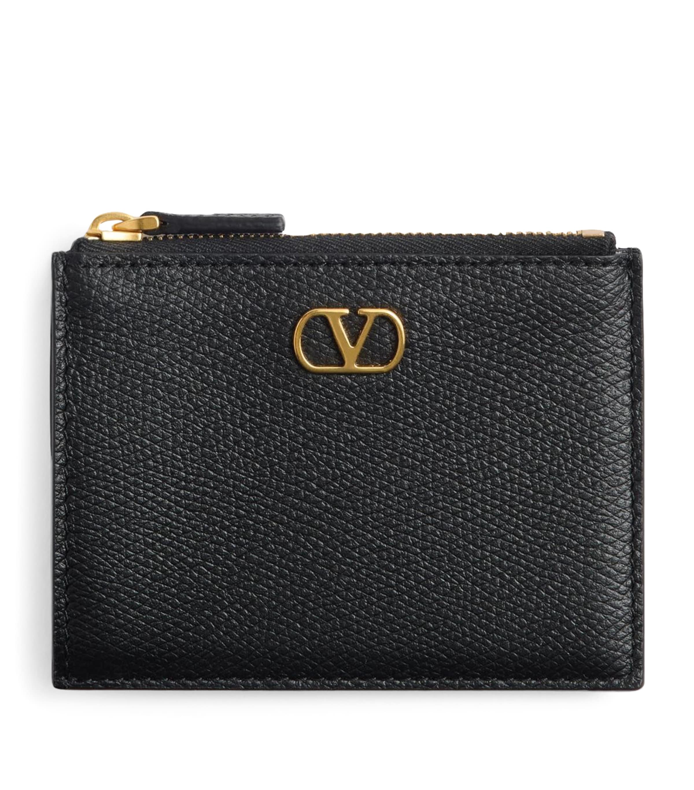 Valentino Leather Vlogo Coin And Card Holder In Black