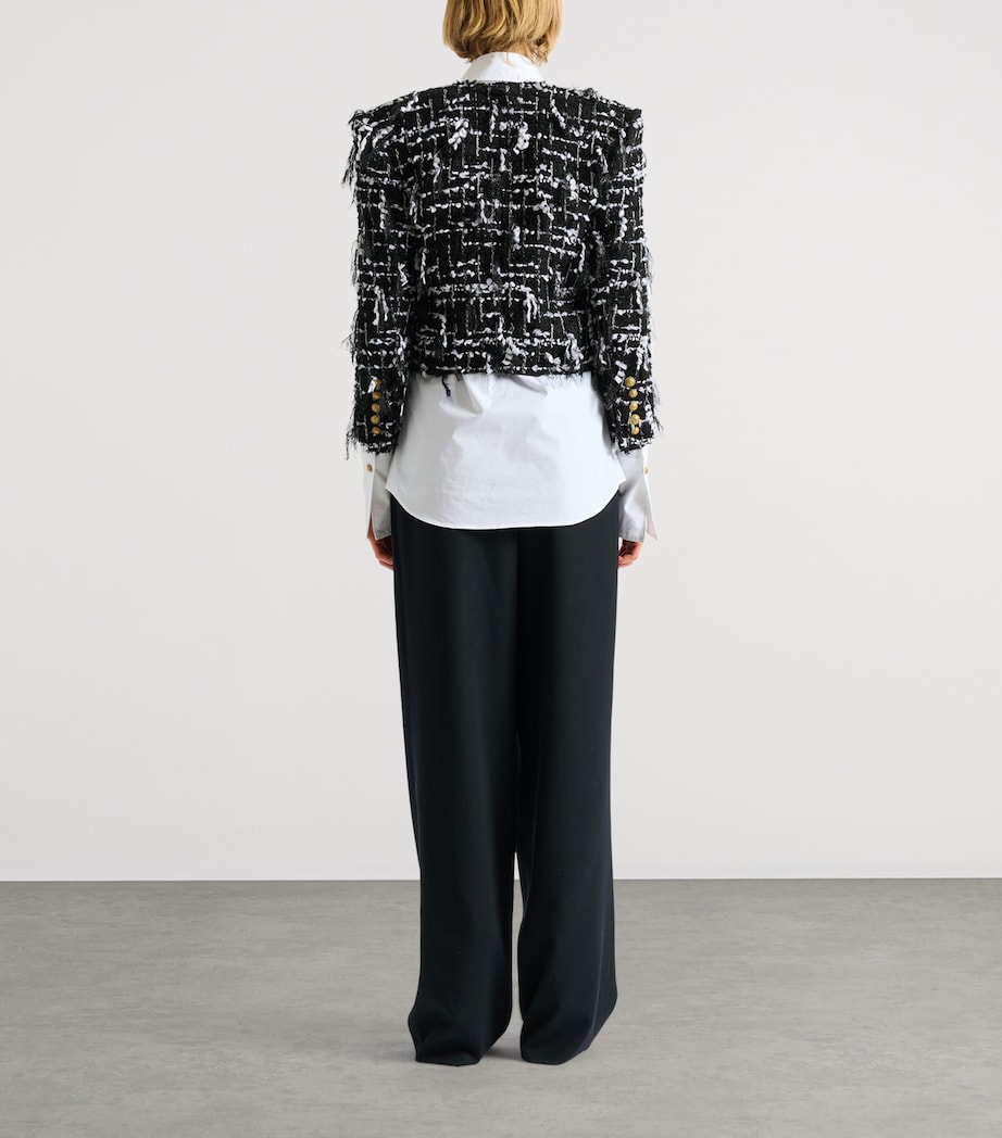 Balmain Womens Frayed Tweed Cropped Jacket Eab Noir/blanc Image 5