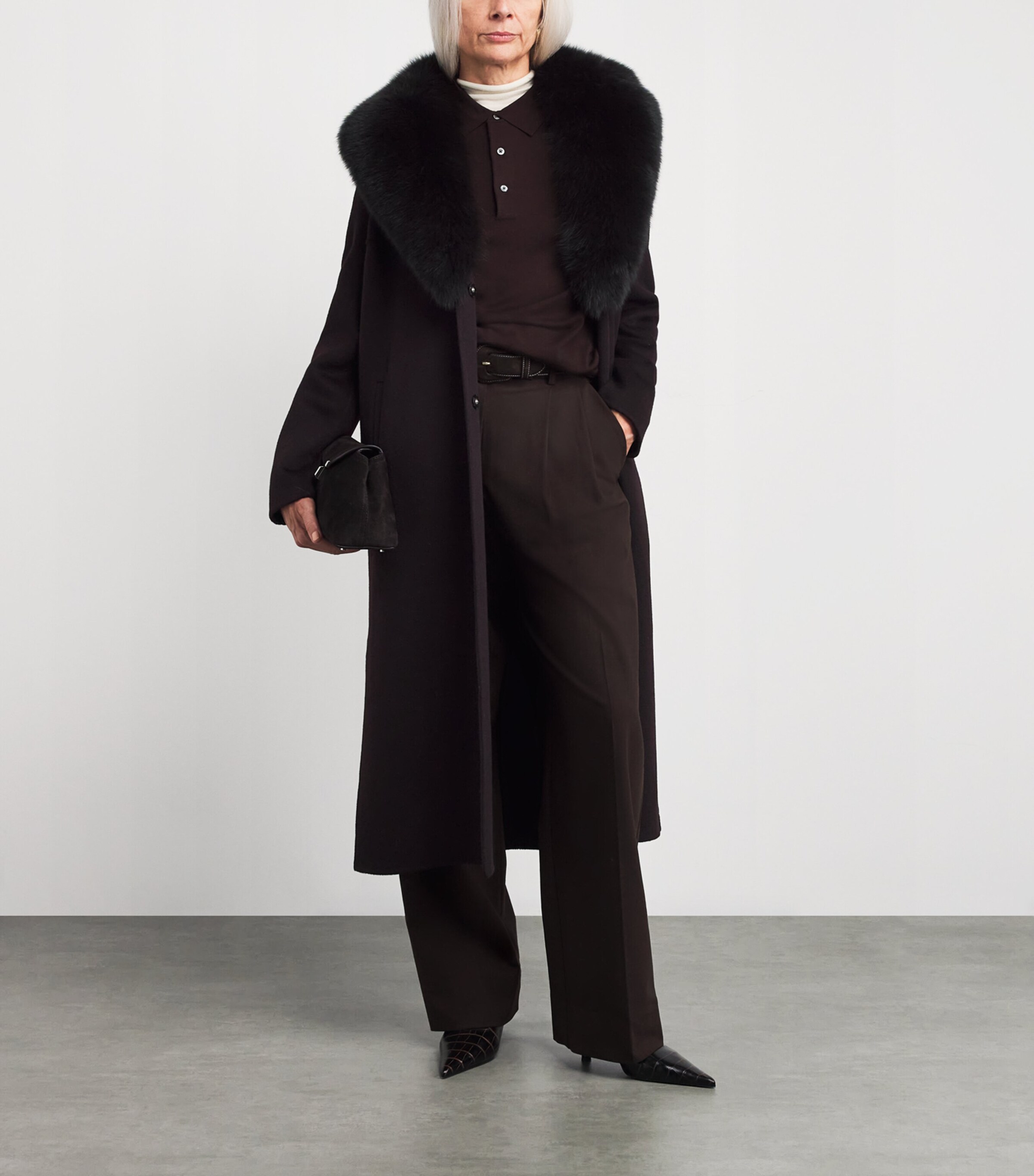 Yves Salomon Womens Wool-Cashmere Fur-Trim Coat Image 2