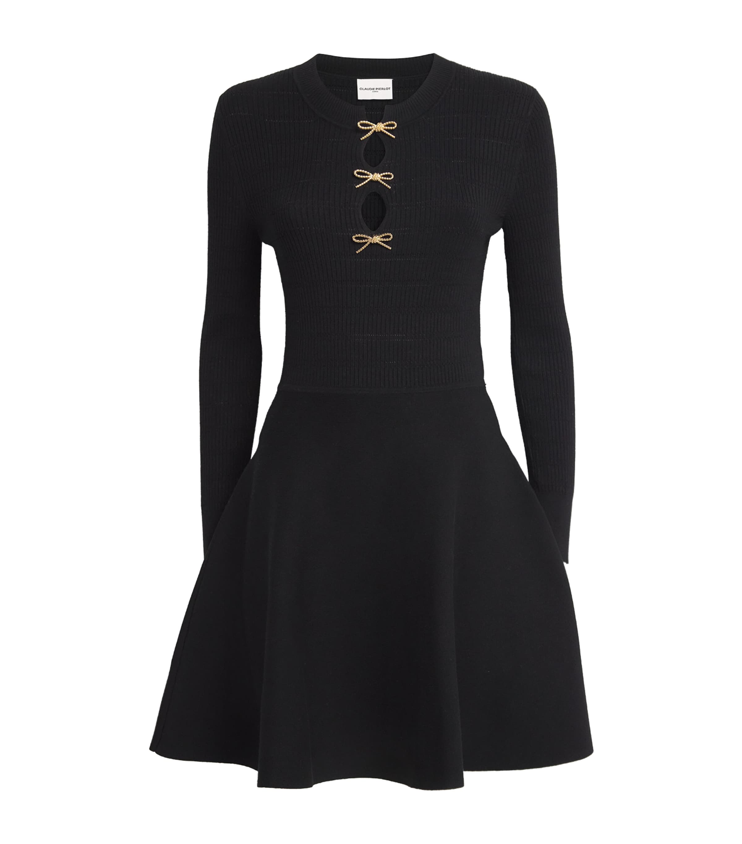 Claudie Pierlot Knit Bow-detail Mini Dress In Black