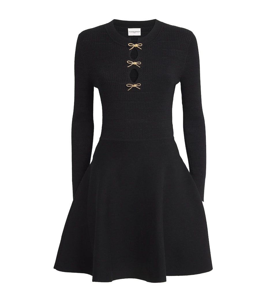 Knit Bow-Detail Mini Dress BLACK Image 1