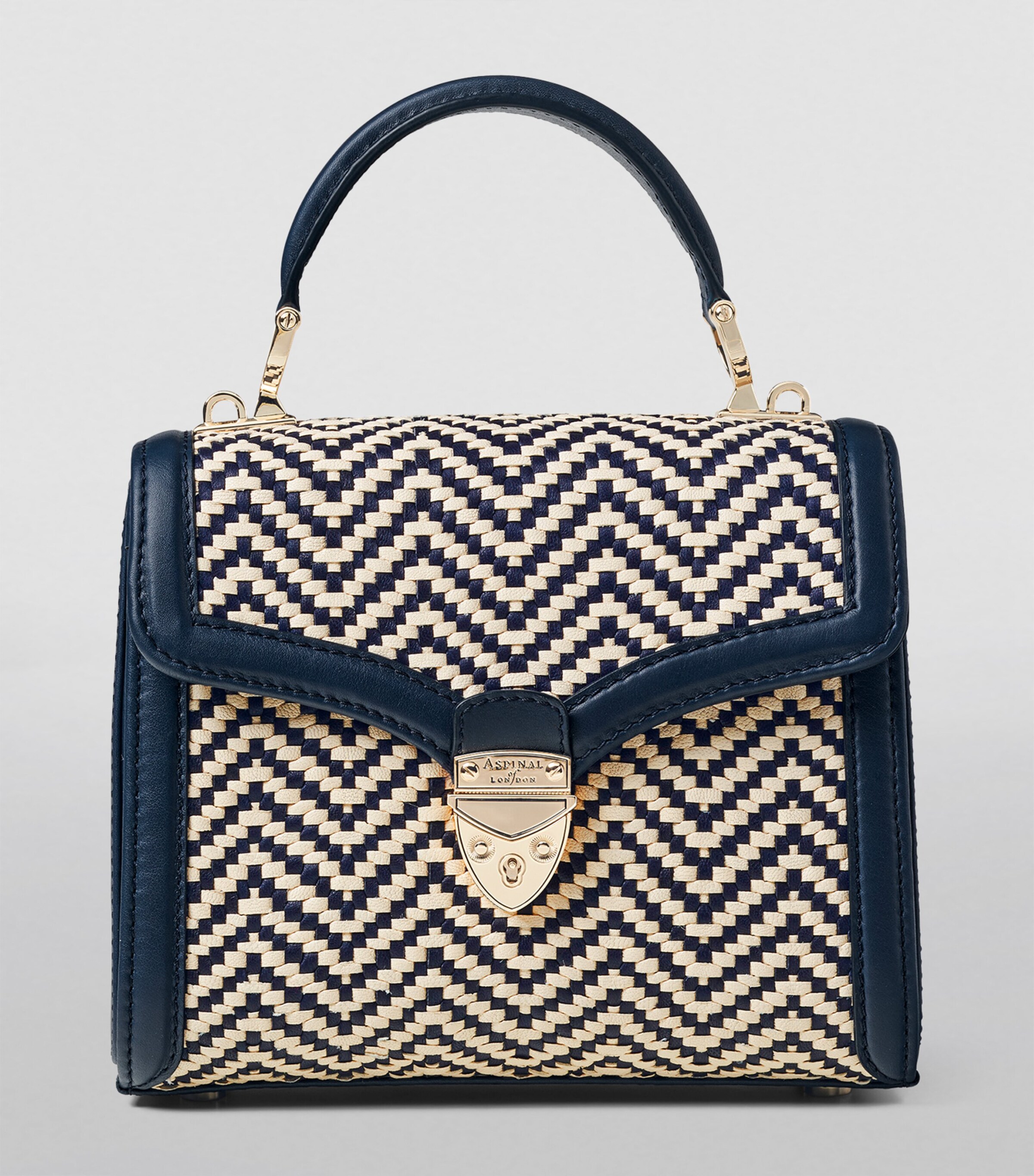 Aspinal Of London Midi Woven Mayfair Top-Handle Bag Navy Image 2