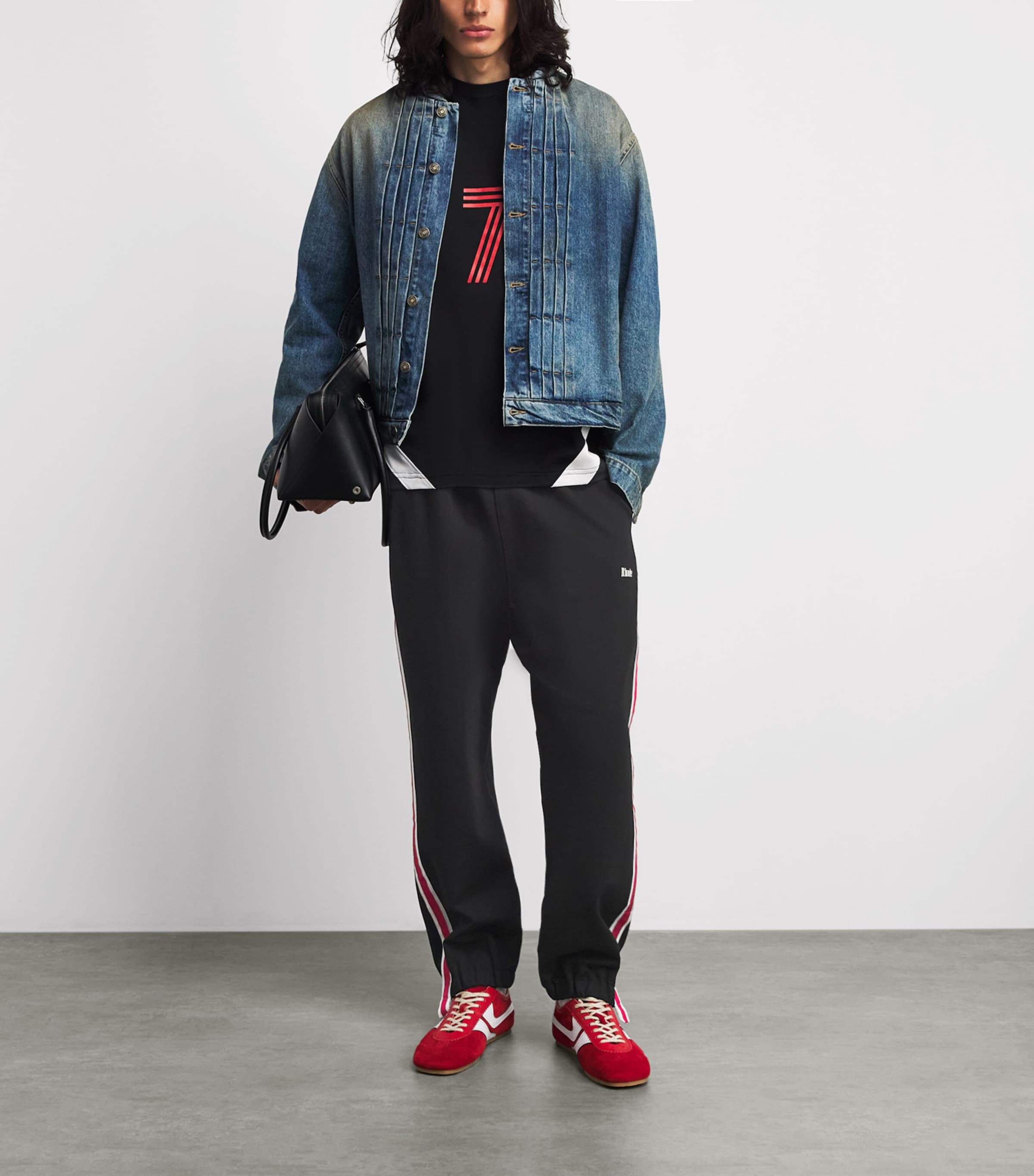 Rhude Mens Cotton-Blend Hamptons Track Sweatpants Blk/wht/red Image 2