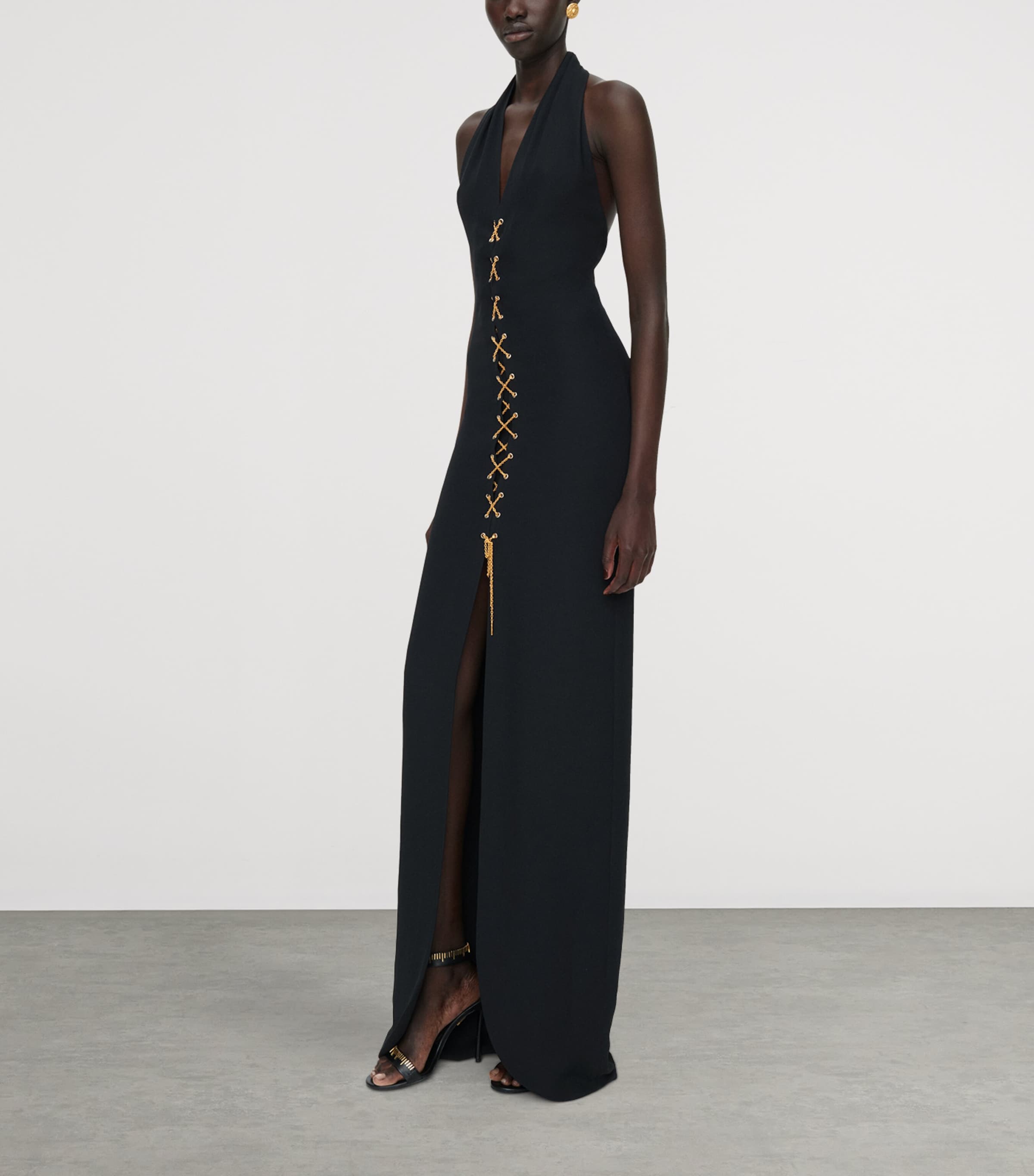 Schiaparelli Womens Laced Halterneck Maxi Gown Black Image 2