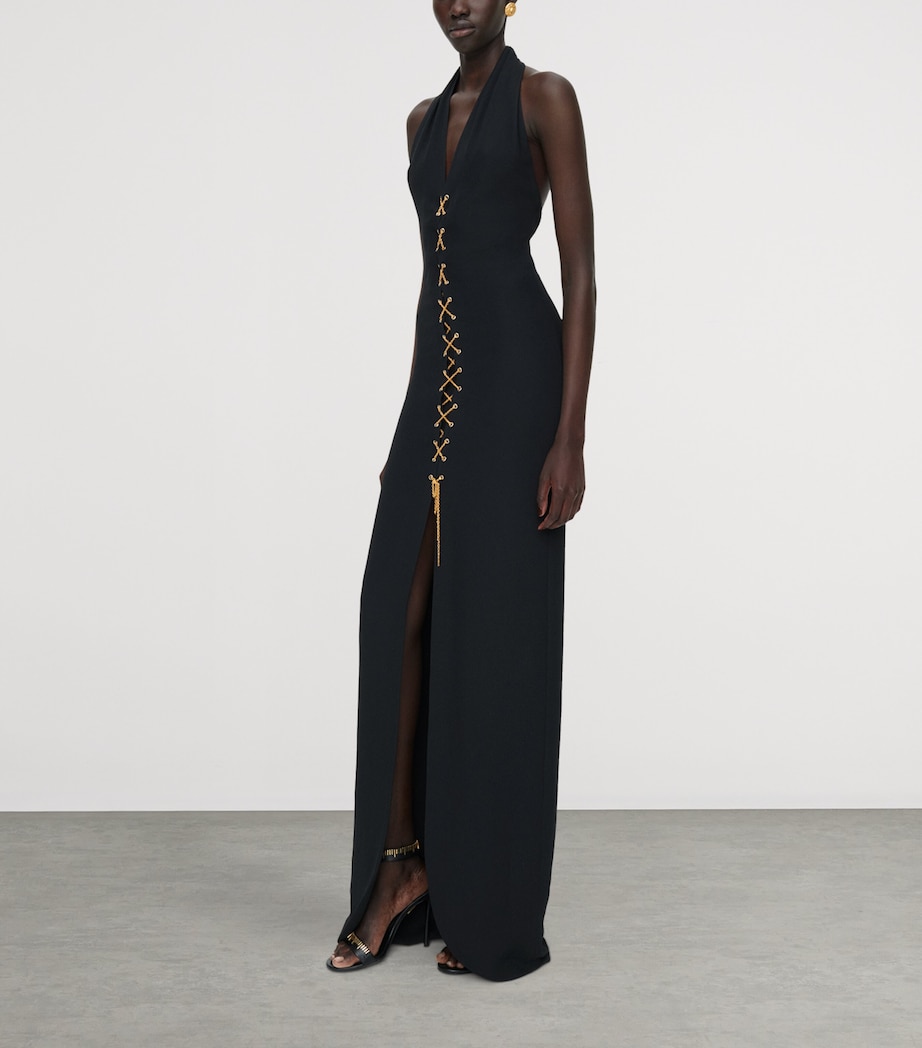 Schiaparelli Womens Laced Halterneck Maxi Gown Black Image 2