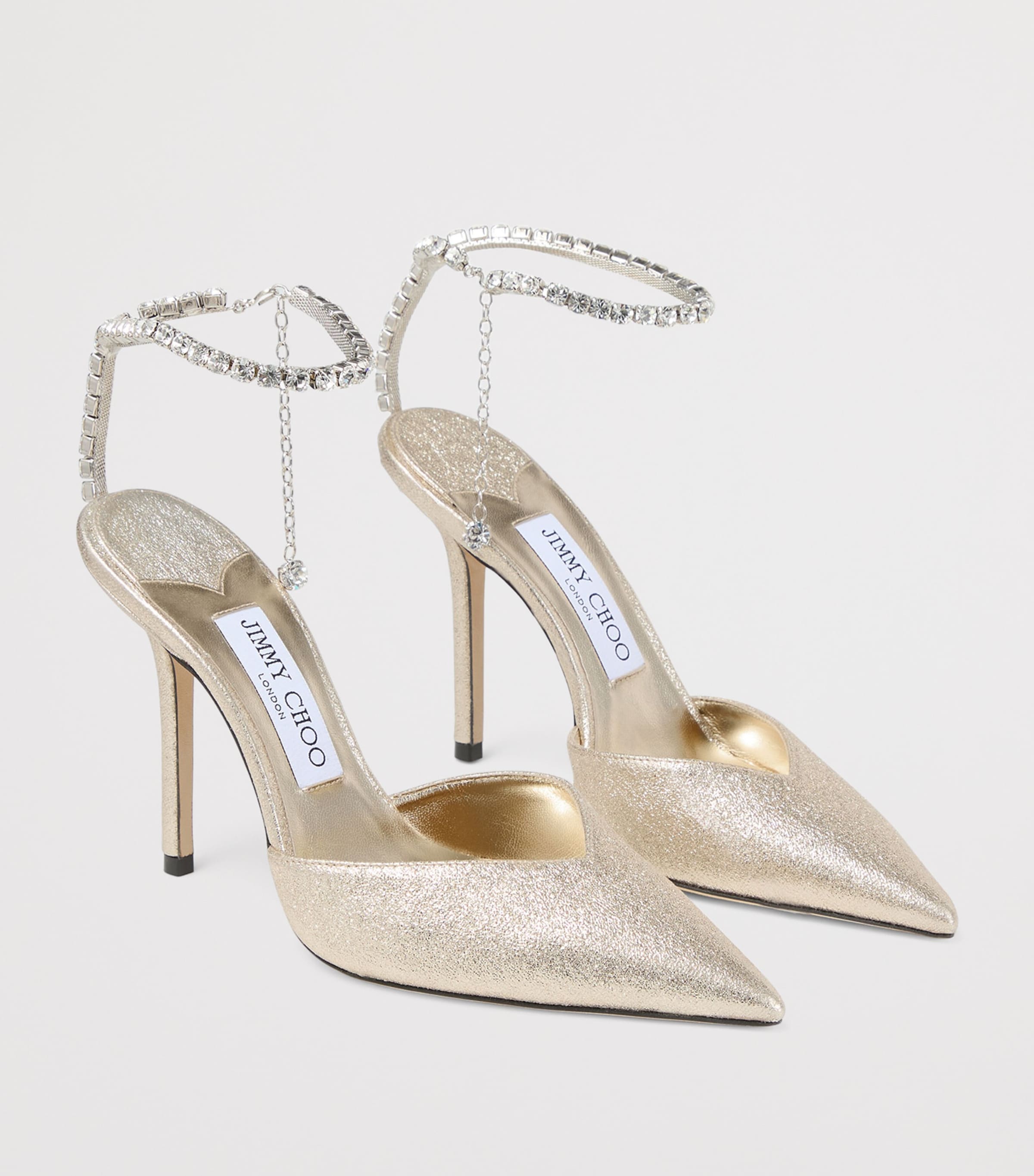 Jimmy Choo Saeda 100 Satin Pumps Platinum/crystal Image 2