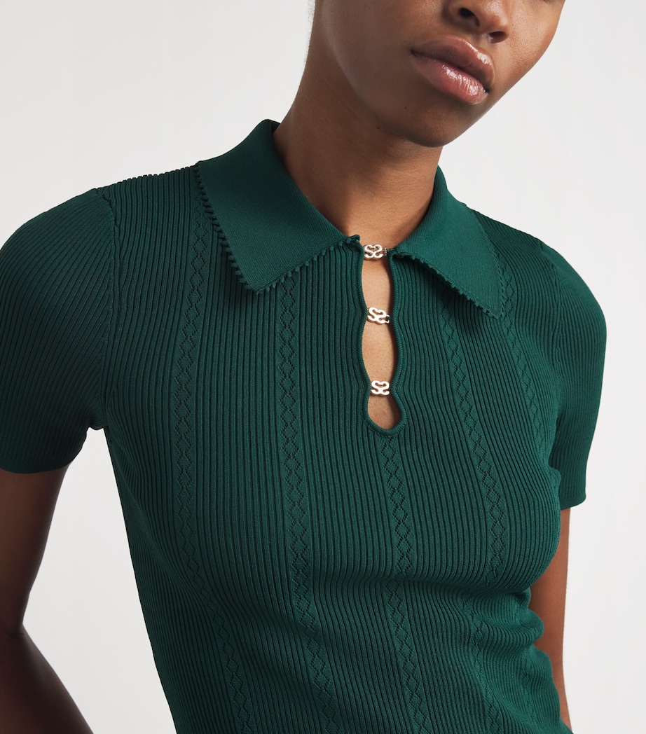 Pointelle-Knit Polo Shirt DARK GREEN Image 6
