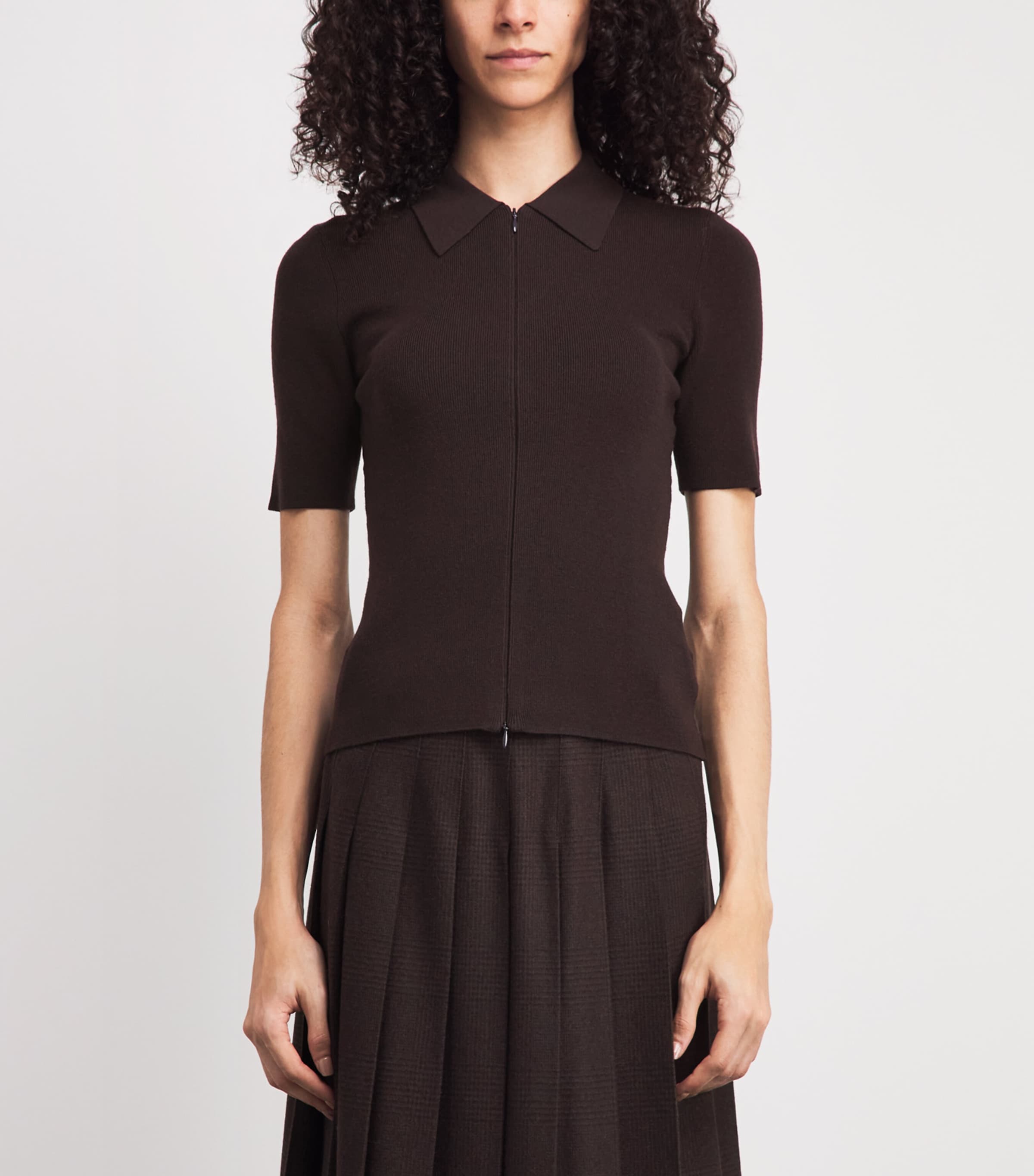 ME+EM Womens Wool-Blend Zip-Up T-Shirt Cocoa Brown Image 4