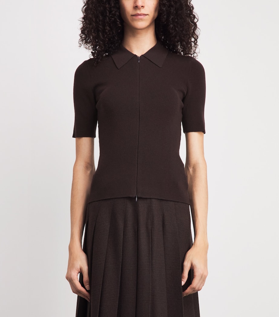 ME+EM Womens Wool-Blend Zip-Up T-Shirt Cocoa Brown Image 4