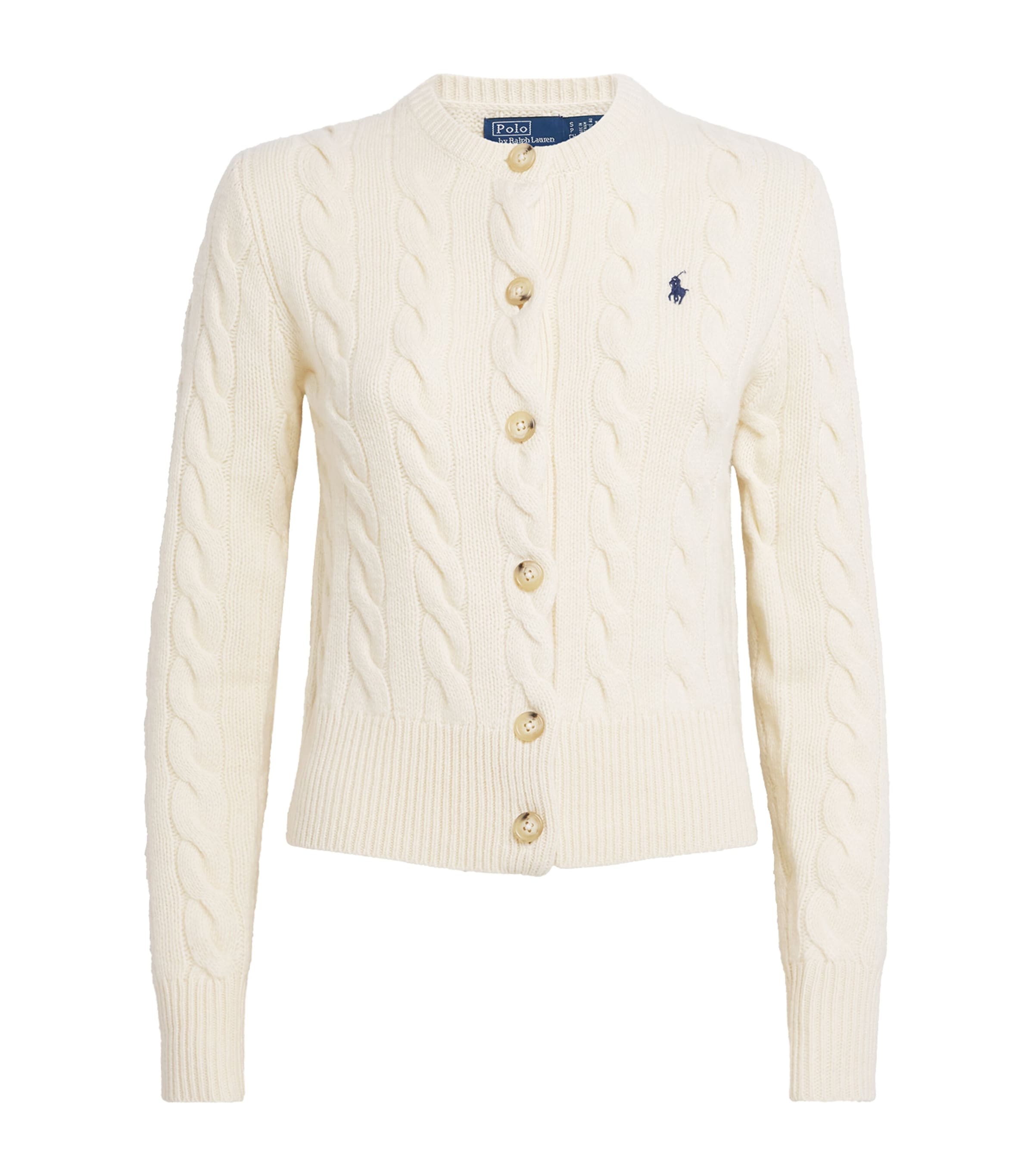 Polo Ralph Lauren Cable Knit Cardigan With Ribbed Cuffs In White