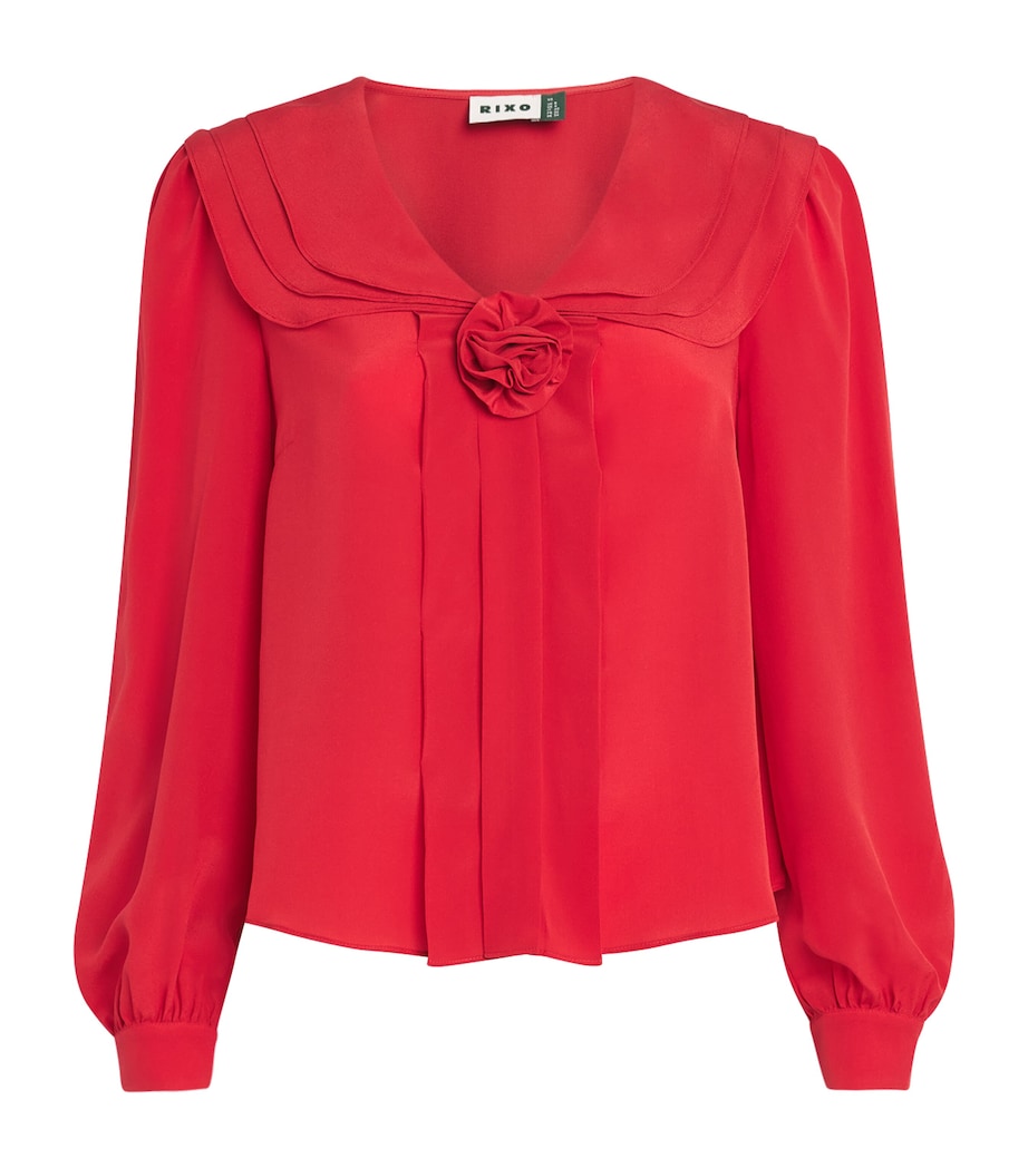 Silk Floral-Appliqué Blouse TOMATO RED Image 1