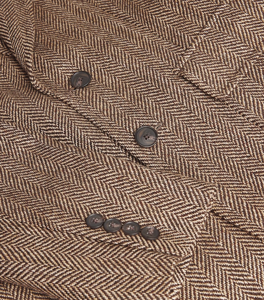 Linen-Silk-Wool Tweed Blazer BROWN/CRM HERRINGBNE Image 5