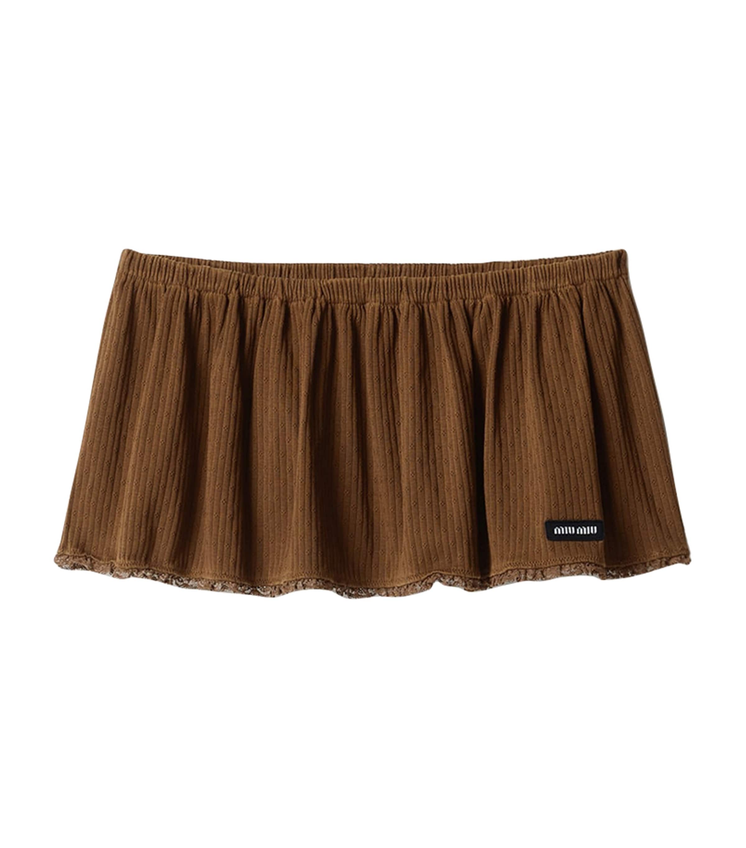 Miu Miu Womens Cotton Lace-Trimmed Mini Skirt Image 1
