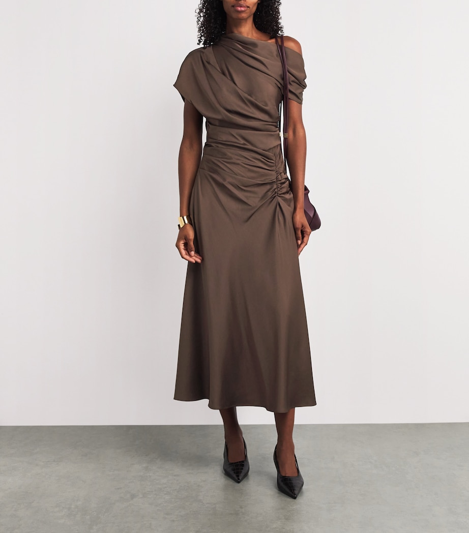 Satin Asymmetric Joanna Midi Dress COCOA Image 2