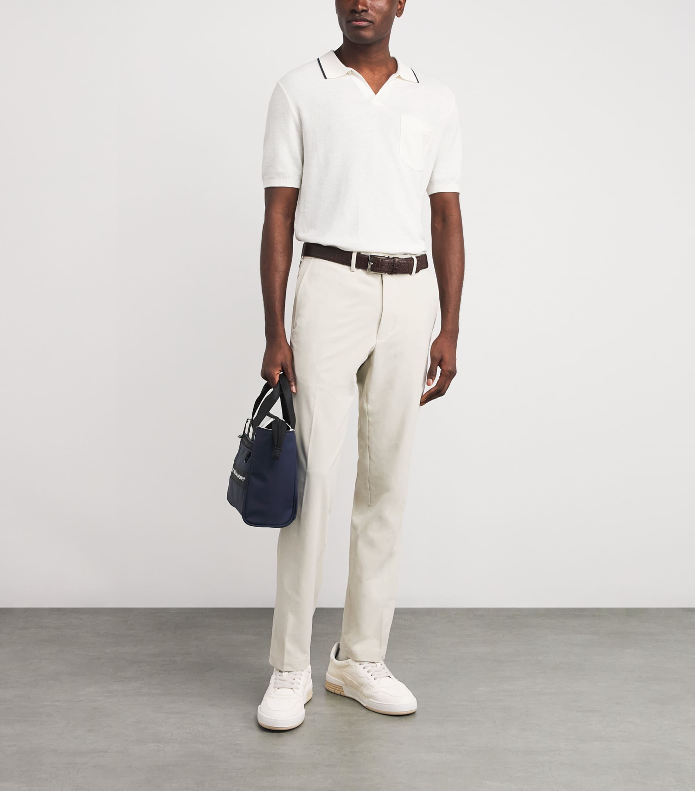 Cotton-Blend Coolmax Polo Shirt WHITE / NAVY Image 2