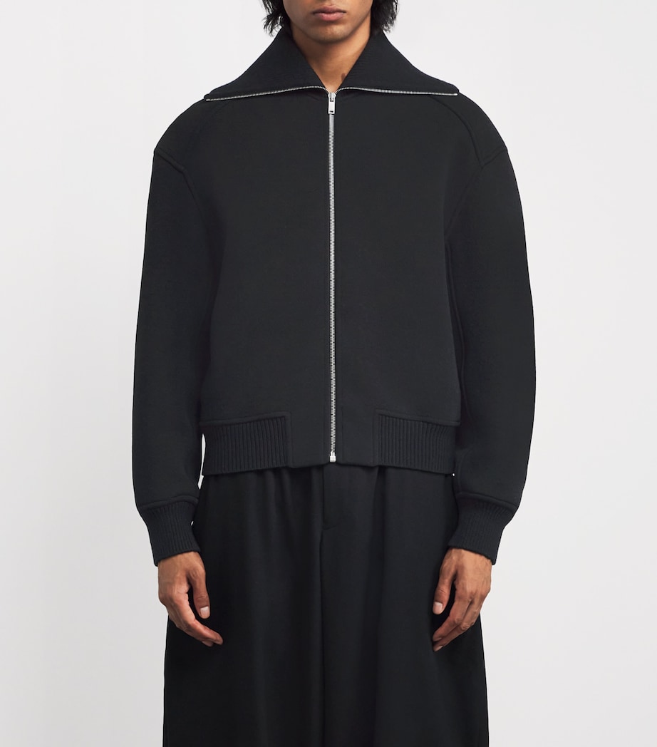 Wool Zip-Up Bomber Jacket BLACK Image 3