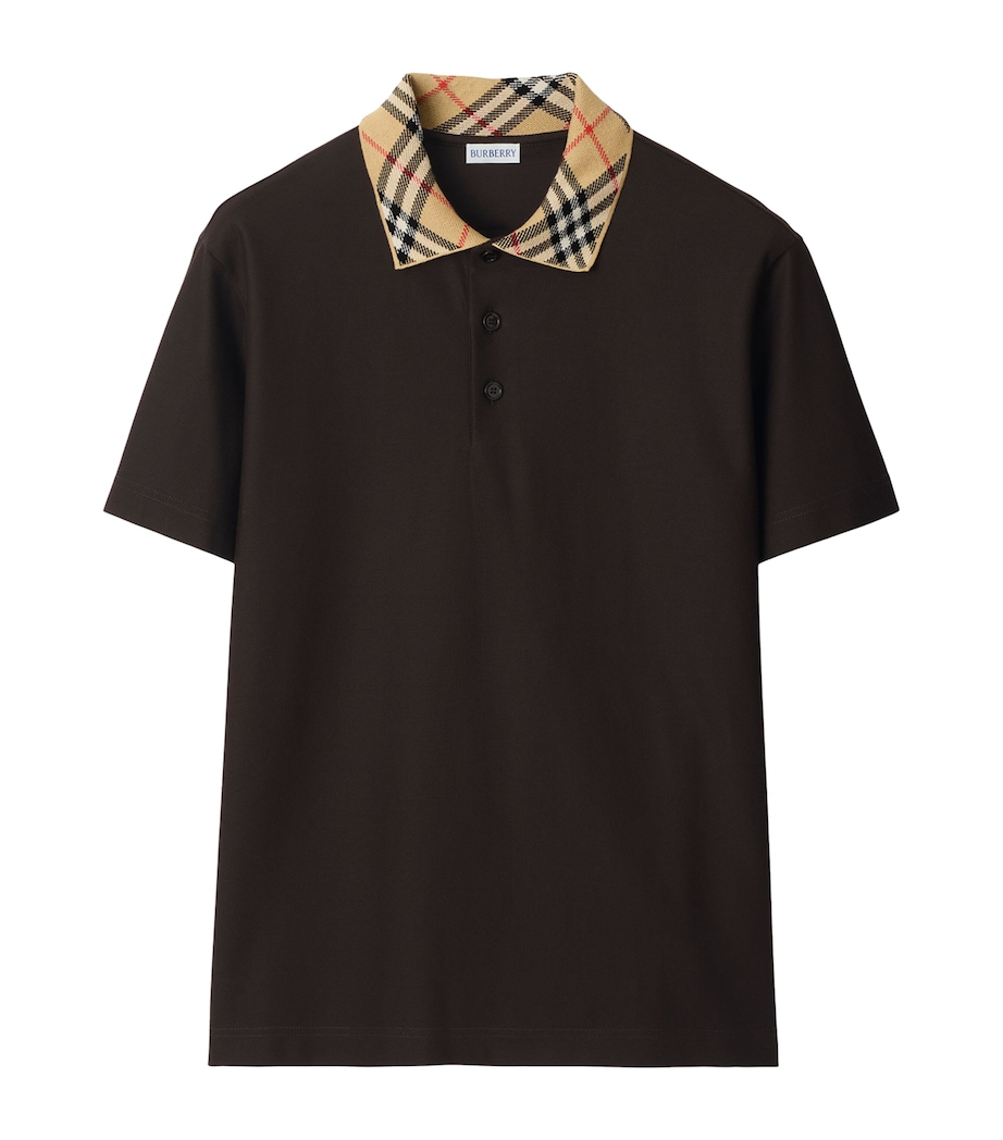 Cotton Check-Collar Polo Shirt CLOVE BROWN Image 1