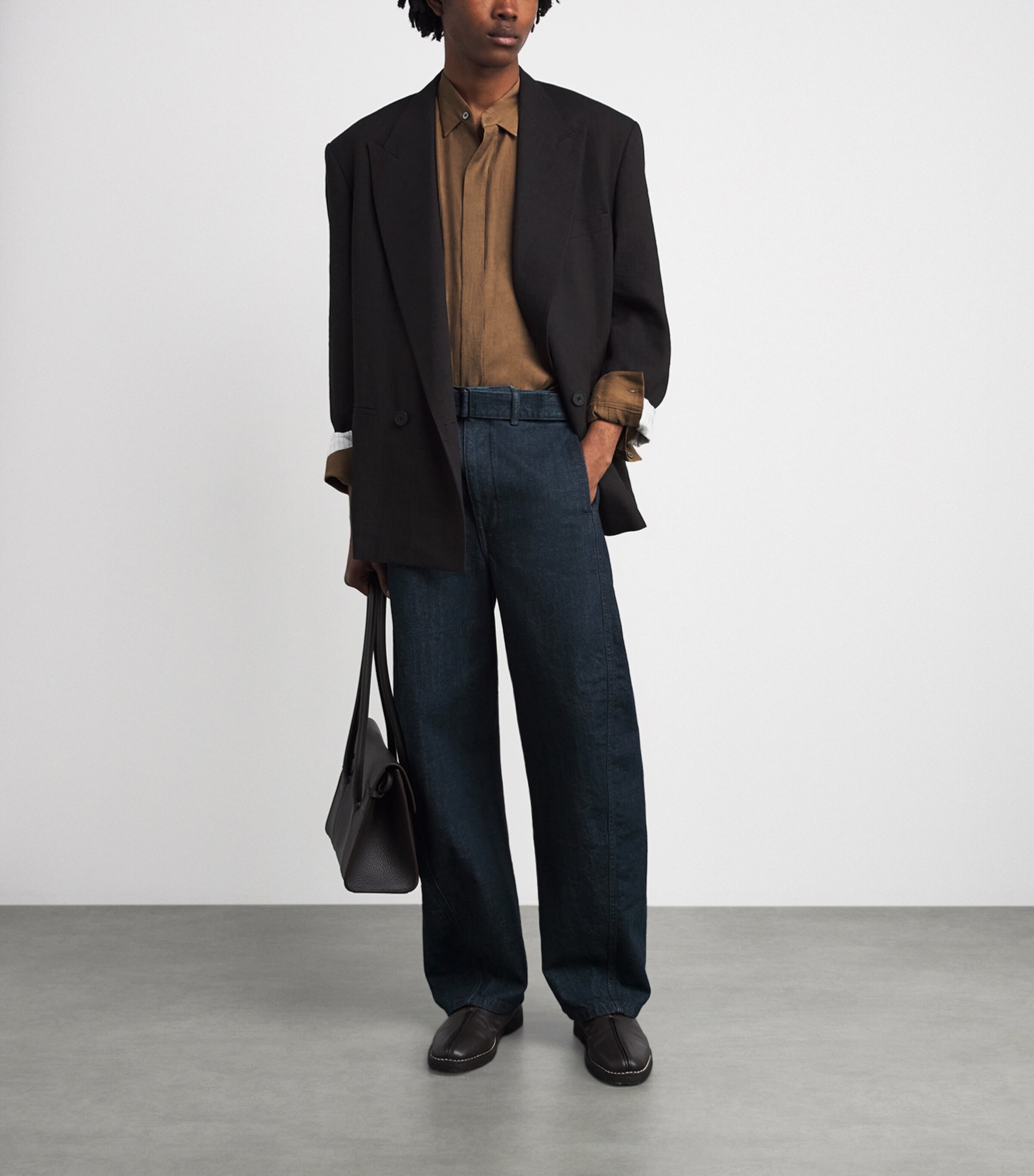 System Mens Hidden Button Shirt Khaki Brown Image 2