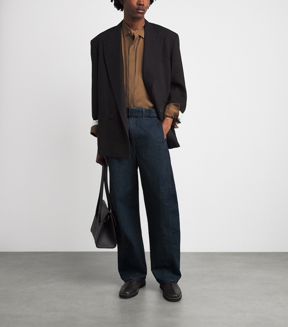 System Mens Hidden Button Shirt Khaki Brown Image 2