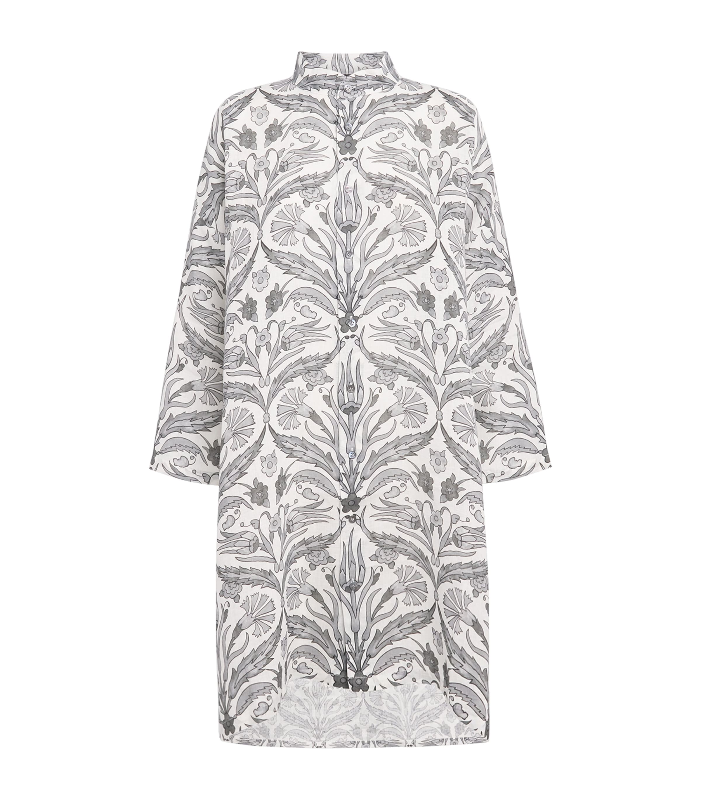 Eskandar Linen Floral Collarless Shirt