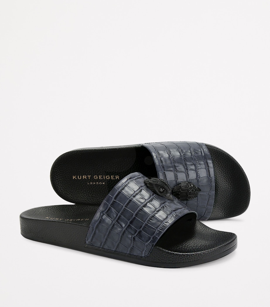 Leather Croc-Embossed Eagle Slides NAVY Image 2