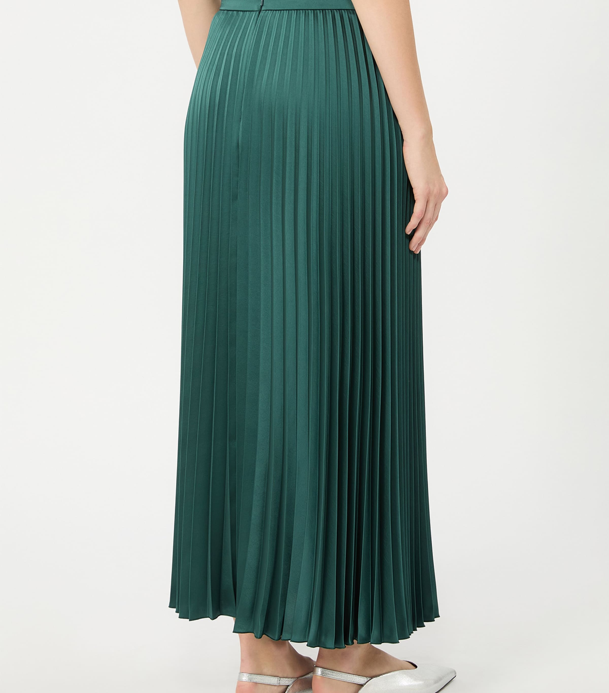 Weekend Max Mara Womens Satin Pleated Maxi Skirt Dark Green Image 4
